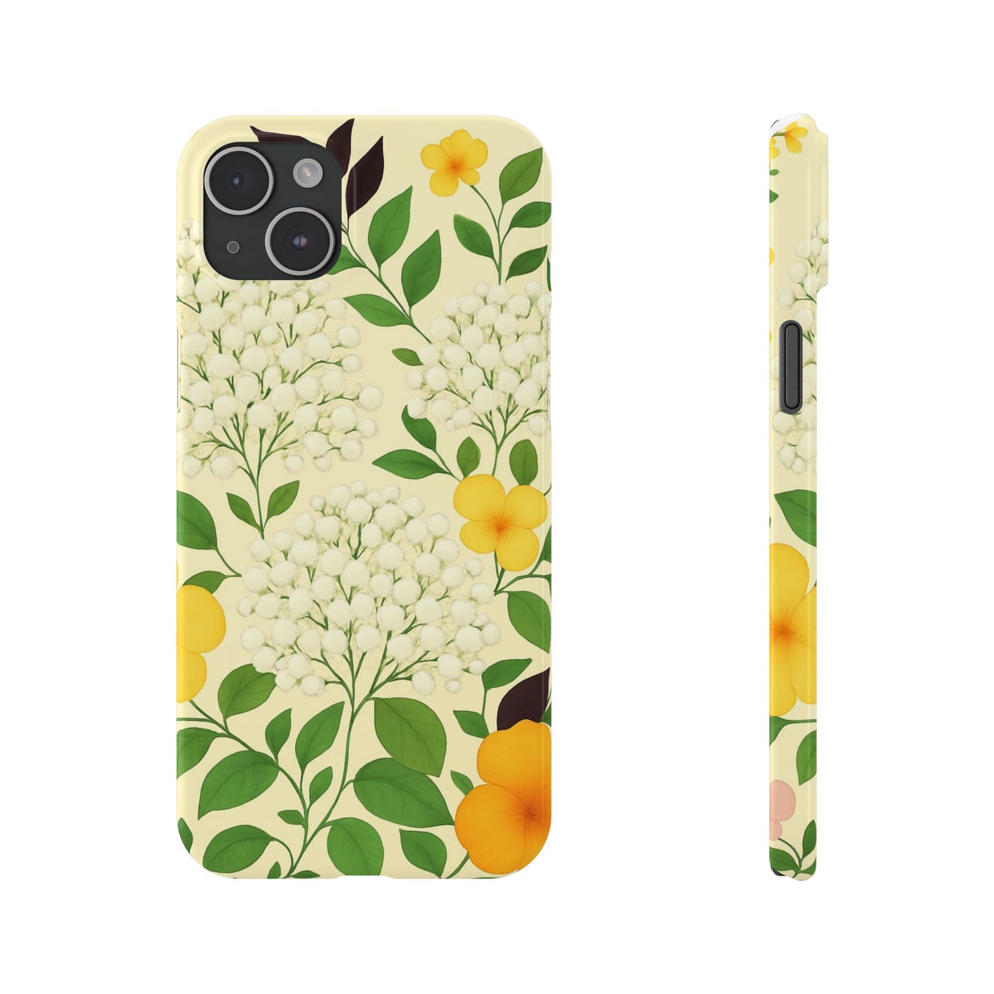 Delicate Floral Print Phone Case, Autumn Botanical Slim Phone Case, Aesthetic Flower Phone Cover Compatible with iPhone, Galaxy, Google
