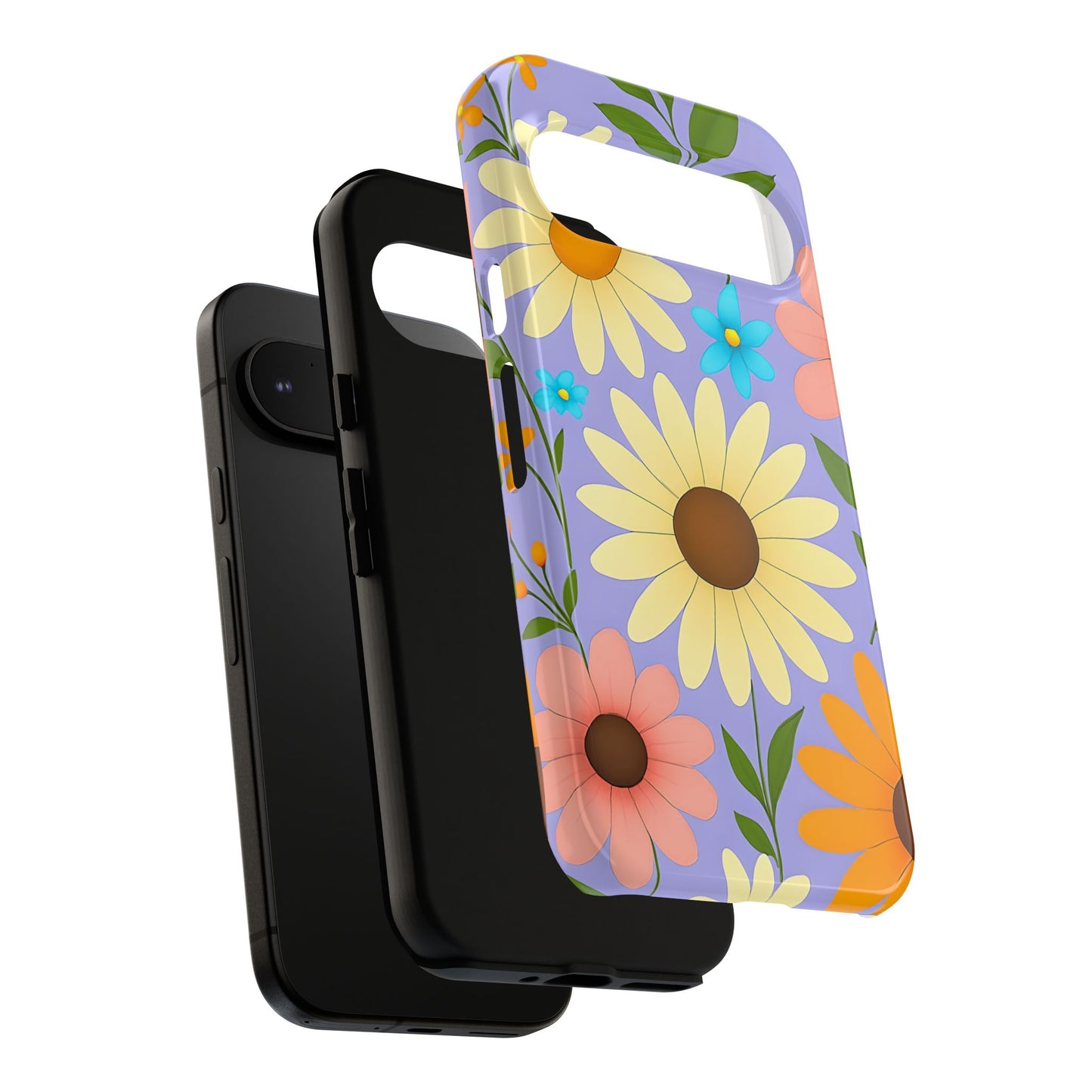 Minimal Daisy Flower Tough Phone Case - Retro Coquette Floral Print, Cute Soft Aesthetic, Compatible with iPhone, Galaxy, and Google Phones