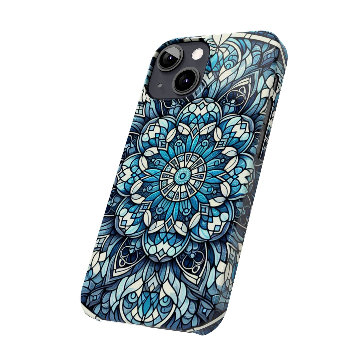 Decorative Slim Phone Case - Blue Mandala Design, Gift for Her, Phone Accessories, Boho Style, Unique Cell Phone Cover, Trendy Tech