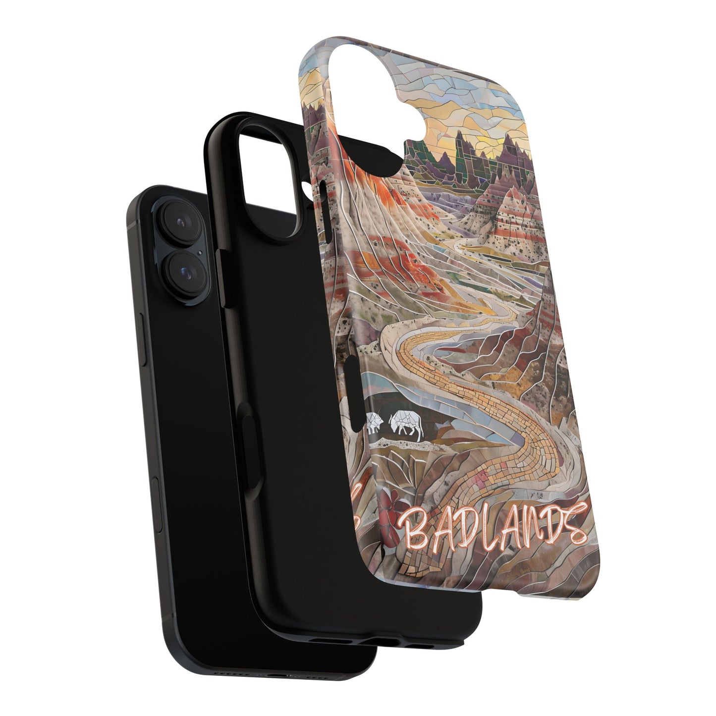 Badlands Mosaic Tough Phone Case - Rugged Rock Formations, Prairie Landscape Aesthetic, Compatible with iPhone, Galaxy, and Google Phones