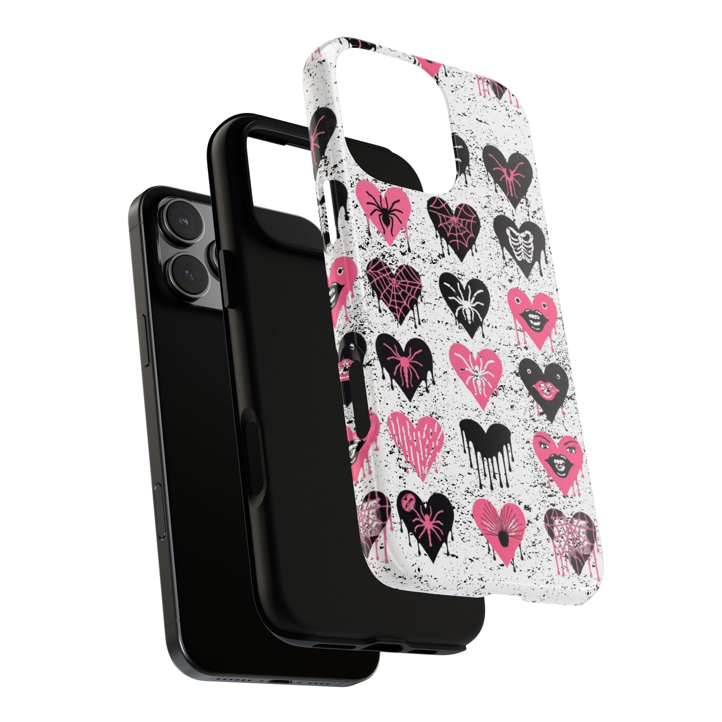 Goth Heart Phone Case, Pink Punk Spider Web Phone Cover, Creepy Cute Skeleton Lips Case, Alt Girl Horror Aesthetic Accessory, Dripping Heart