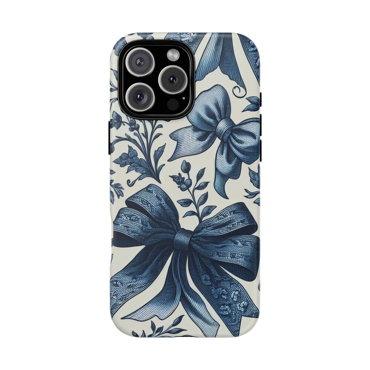 Coquette Vintage Bow Phone Case compatible with iPhone 16 pro max plus 15 14 13 12 11 10 9 8 X Samsung, Pixel Cute Blue Ribbon Floral Design