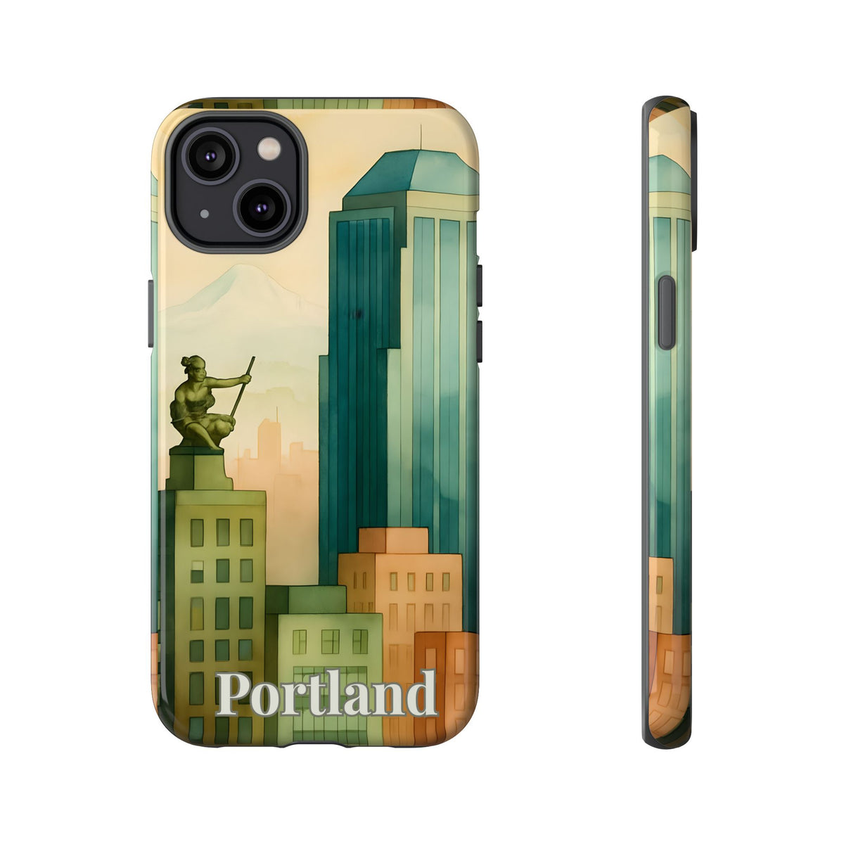 Portland Cityscape Phone Case • Urban Skyline Art Tough Case • Watercolor City Aesthetic • Gift for Travelers • Compatible with iPhone, Galaxy, Google