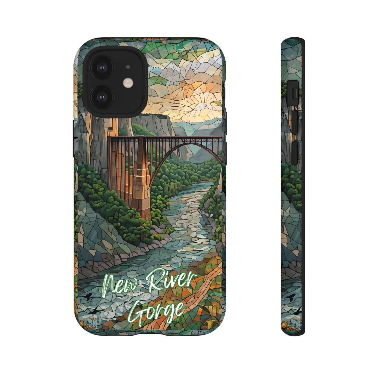 New River Gorge Mosaic Tough Phone Case, Mountain River Landscape Scenic Forest Aesthetic, Compatible with iPhone, Galaxy, and Google Phones