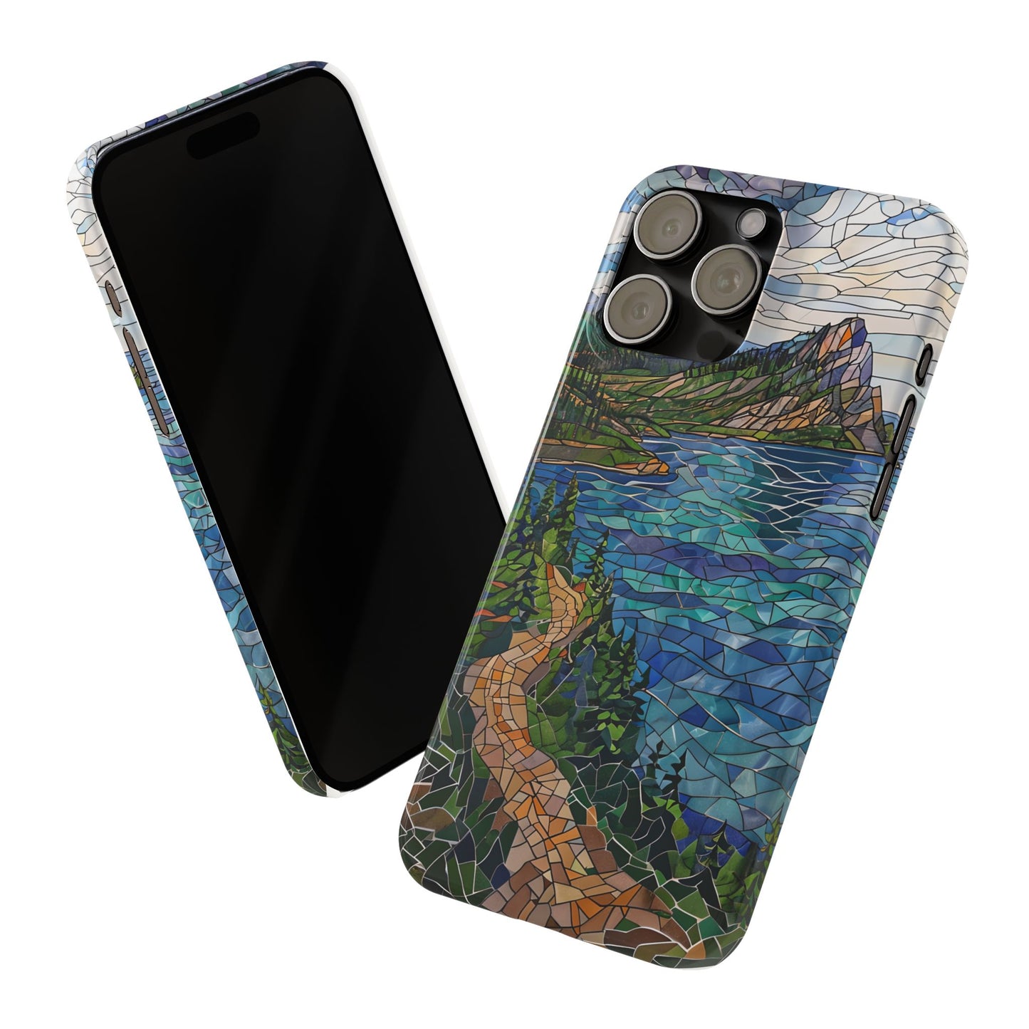 Isle Royale Mosaic Slim Phone Case, Remote Island Wilderness Art, Great Lakes Nature Aesthetic, Eco-Friendly Phone Accessory