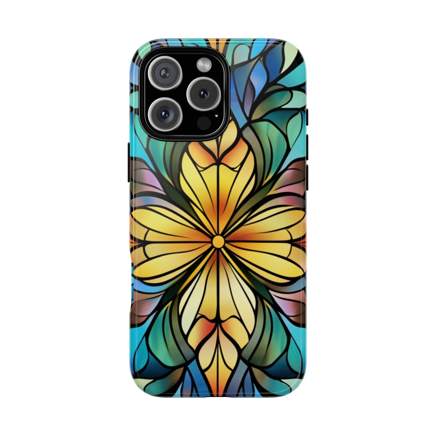 Stained Glass Sunshine Floral Phone Case, Tough Protective Gift for Women - fits iPhone 16 Pro Max Plus 15 14 13 12 11 X Samsung, Pixel