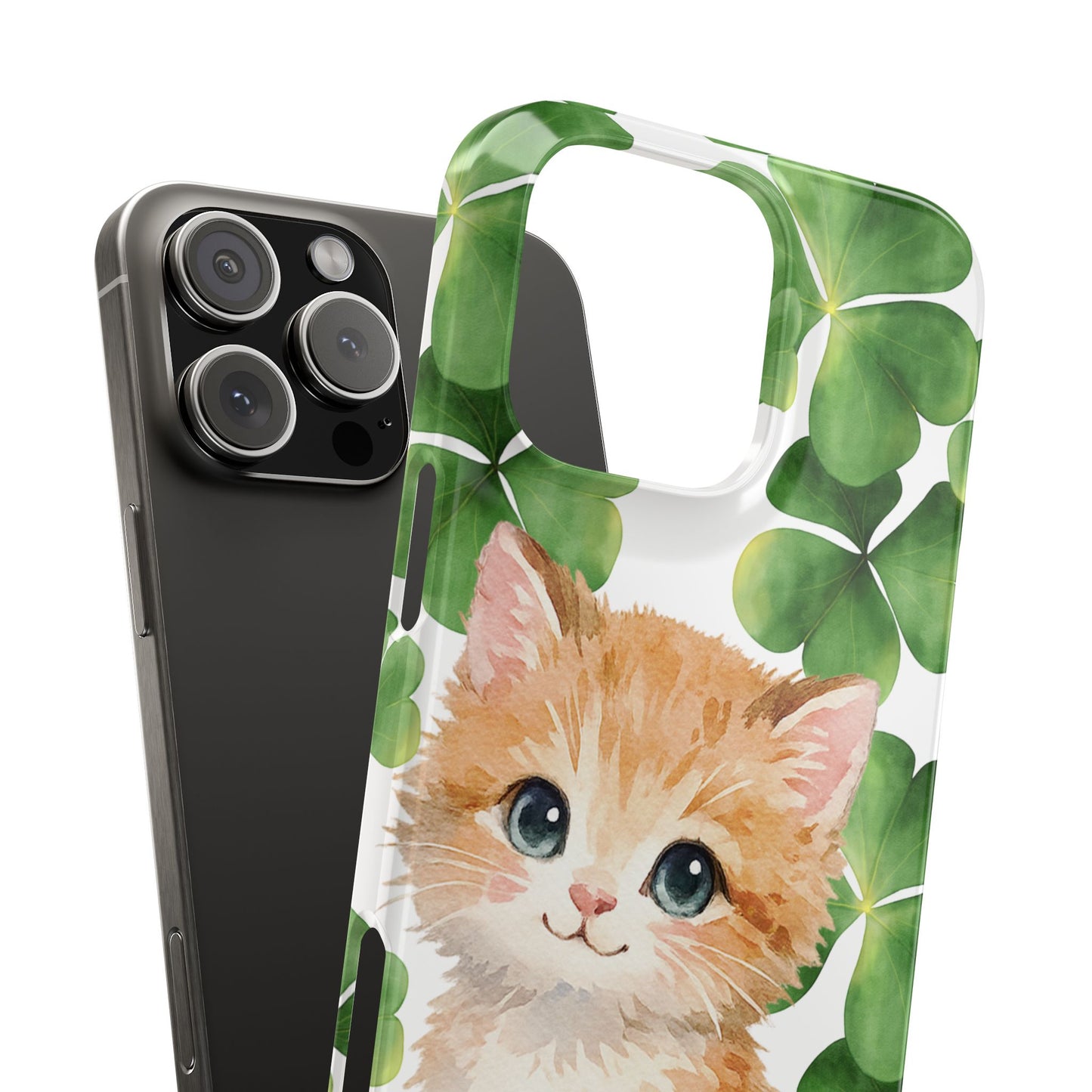 Ginger Kitten Slim Phone Case, St Patricks Day Cat Art with Shamrocks, Irish Cat Gift Compatible with iPhone 17, 16, 15, 14, 13, 12, 11
