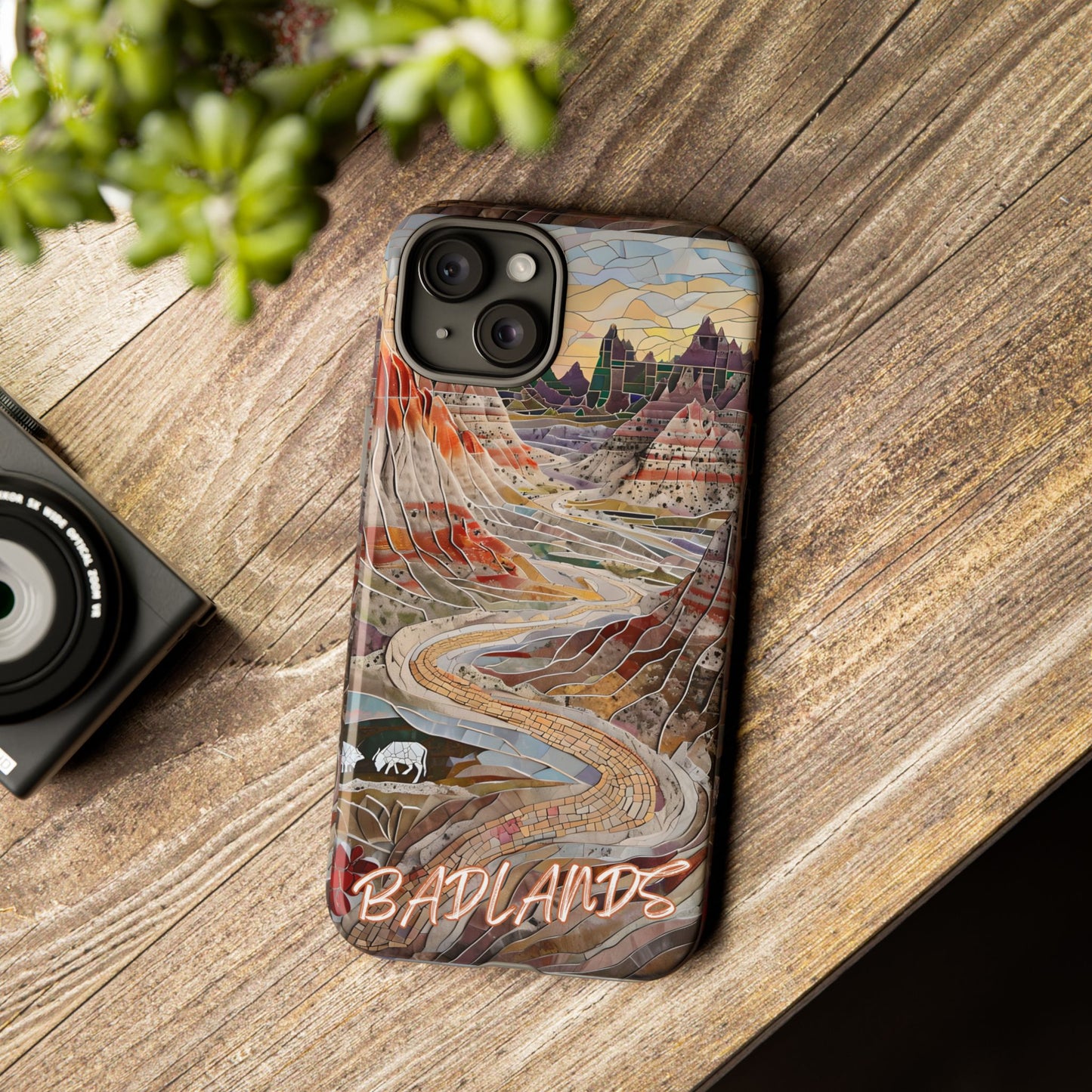 Badlands Mosaic Tough Phone Case - Rugged Rock Formations, Prairie Landscape Aesthetic, Compatible with iPhone, Galaxy, and Google Phones