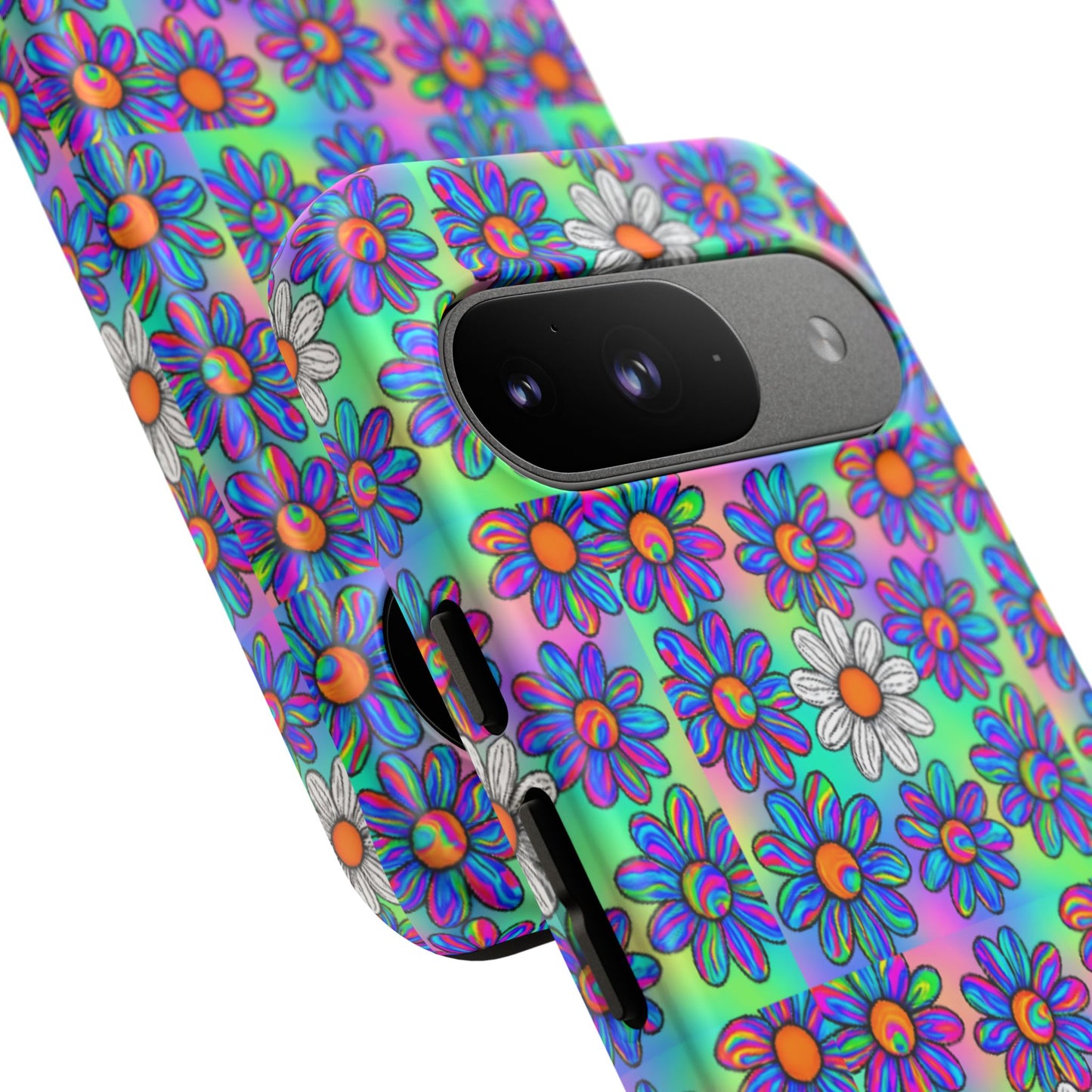Trippy Daisy Tough Phone Case - Psychedelic Floral Aesthetic, Colorful Groovy Design, Compatible with iPhone, Galaxy, and Google Phones