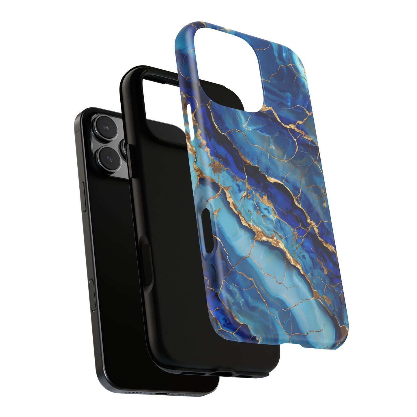 Blue Marble Agate Crystal Phone Case Geode Crystal Art with Elegant Gold Veins, Luxury Abstract Cover compatible with iPhone, Samsung, Pixel