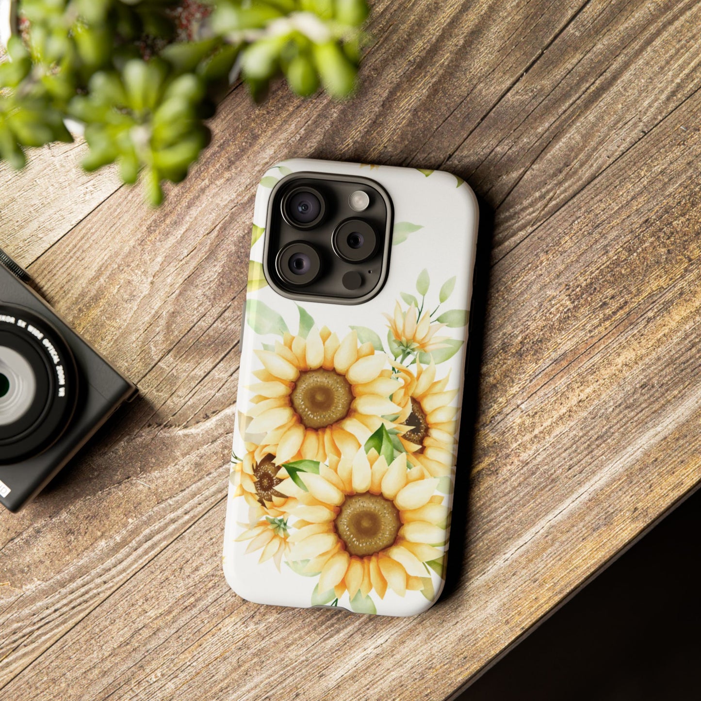 Sunflower Floral Tough Phone Case - Watercolor Botanical Art, Bright Nature Aesthetic, Compatible with iPhone, Galaxy, and Google Phones