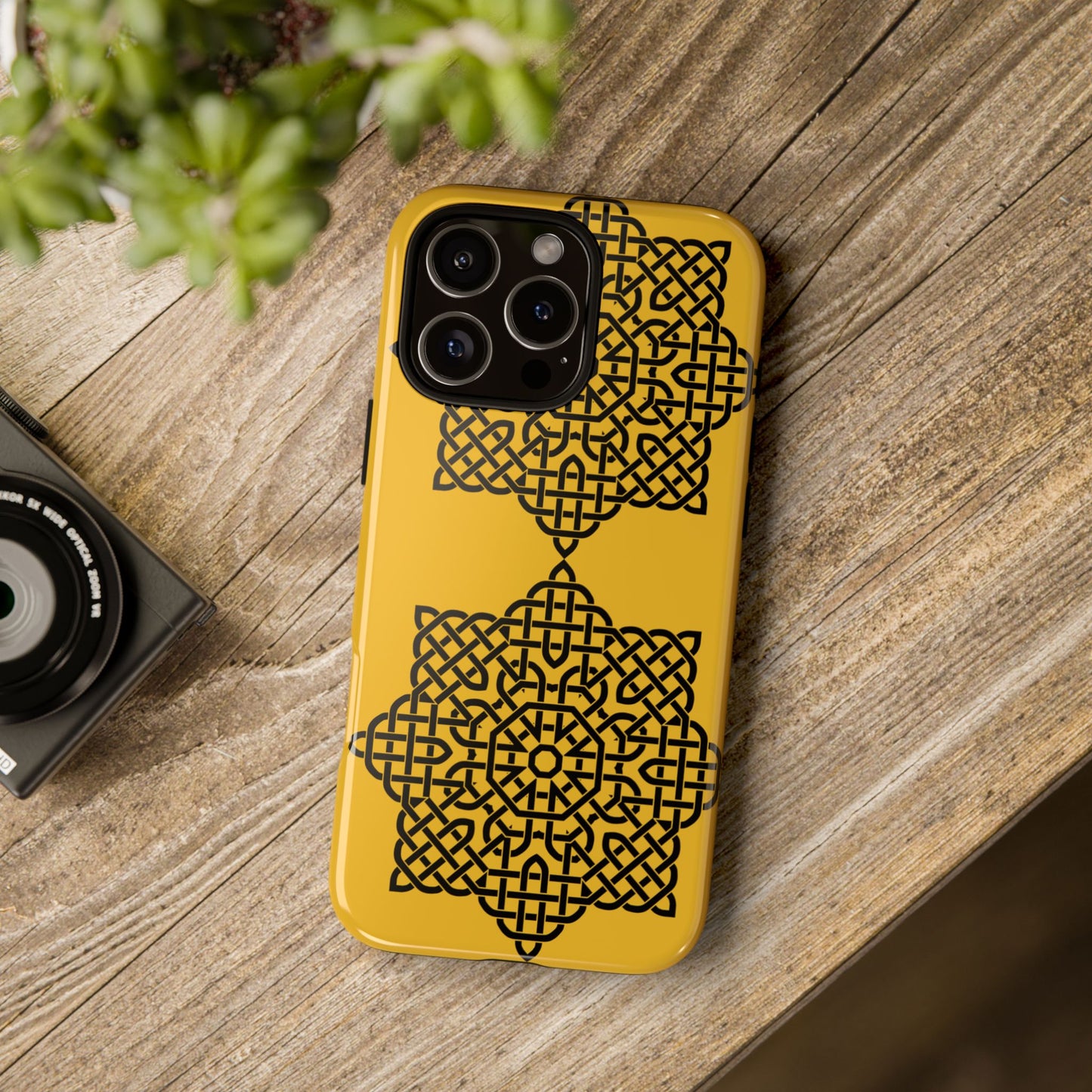 Tough Case Celtic Knot Gold and Black Pattern Phone Cover Compatible with iPhone 17, 16, 15, 14, 13, Galaxy, Google, Irish Heritage Design