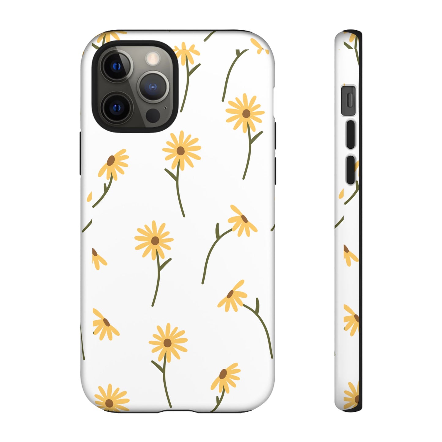 Sunflower Floral Tough Phone Case - Minimal Daisy-Inspired Print, Simple Botanical Aesthetic, Compatible with iPhone, Galaxy, and Google