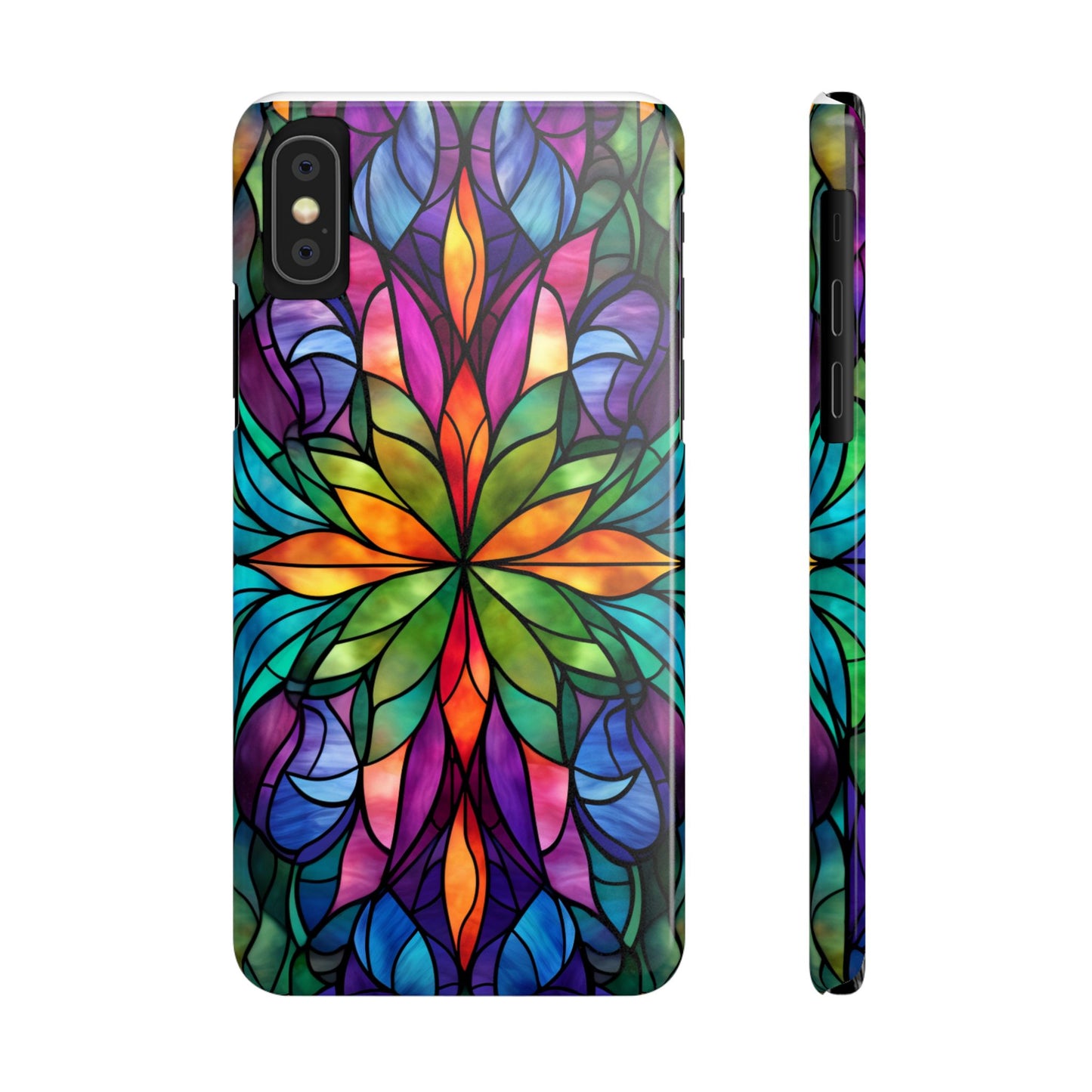 Vibrant Floral Slim Phone Cases, Colorful Cell Phone Cover, Stained Glass Design, Unique Gift for Her, Artistic Accessories, Phone Case