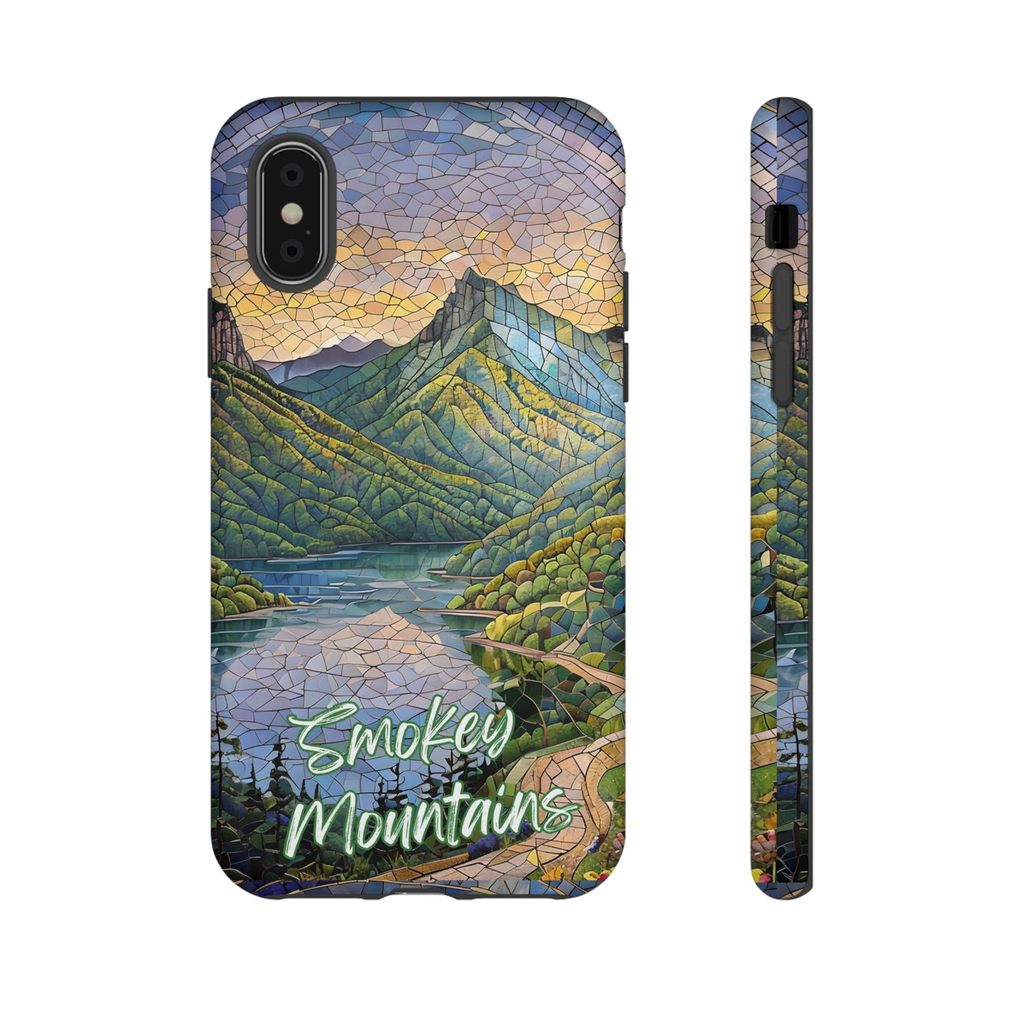Great Smoky Mountains Mosaic Tough Phone Case Misty Mountain Forest Art, Nature Aesthetic, Compatible with iPhone, Galaxy, and Google Phones