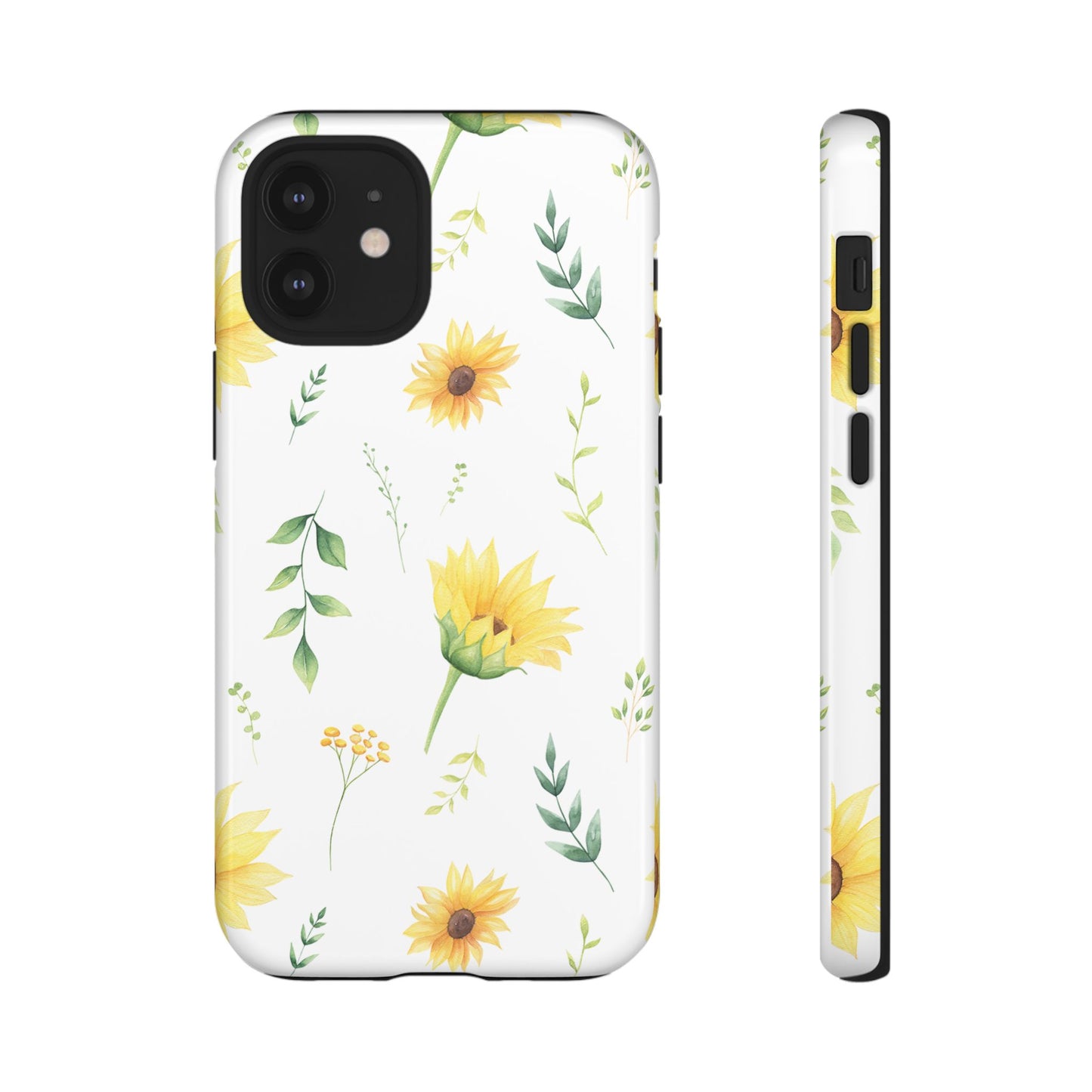 Sunflower Floral Tough Phone Case - Watercolor Botanical Print, Bright Nature Aesthetic, Compatible with iPhone, Galaxy, and Google Phones