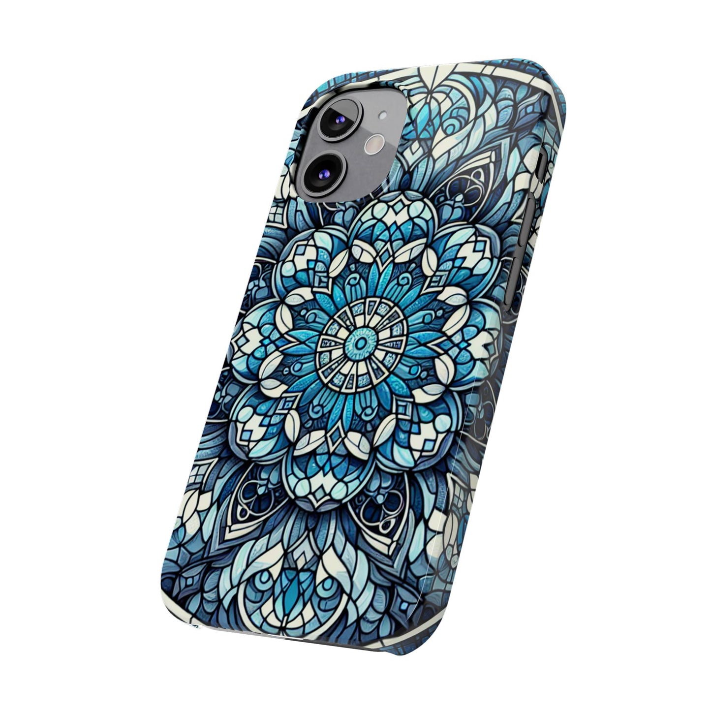 Decorative Slim Phone Case - Blue Mandala Design, Gift for Her, Phone Accessories, Boho Style, Unique Cell Phone Cover, Trendy Tech