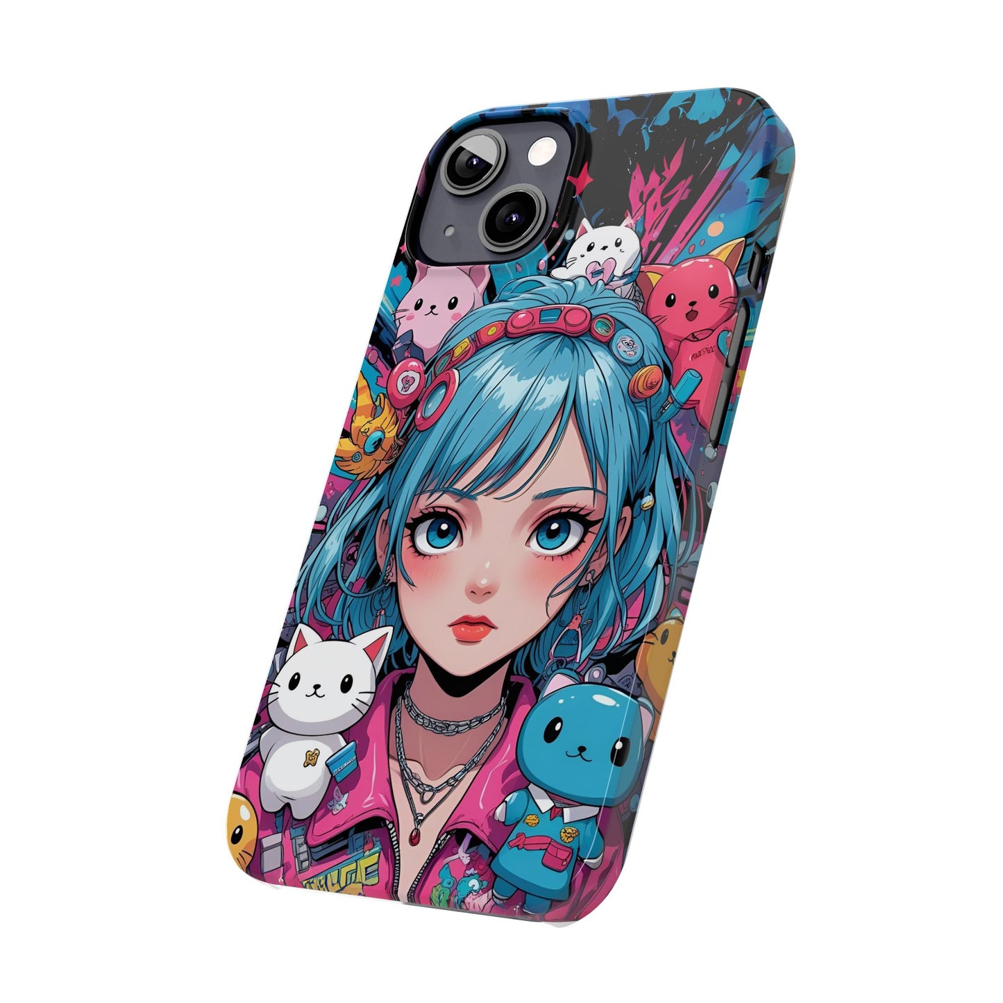 Y2K Anime Girl Slim Phone Case - Cute Maximalist Aesthetic, Kawaii Vaporwave Style, Pop Culture Lovers and Special Occasions