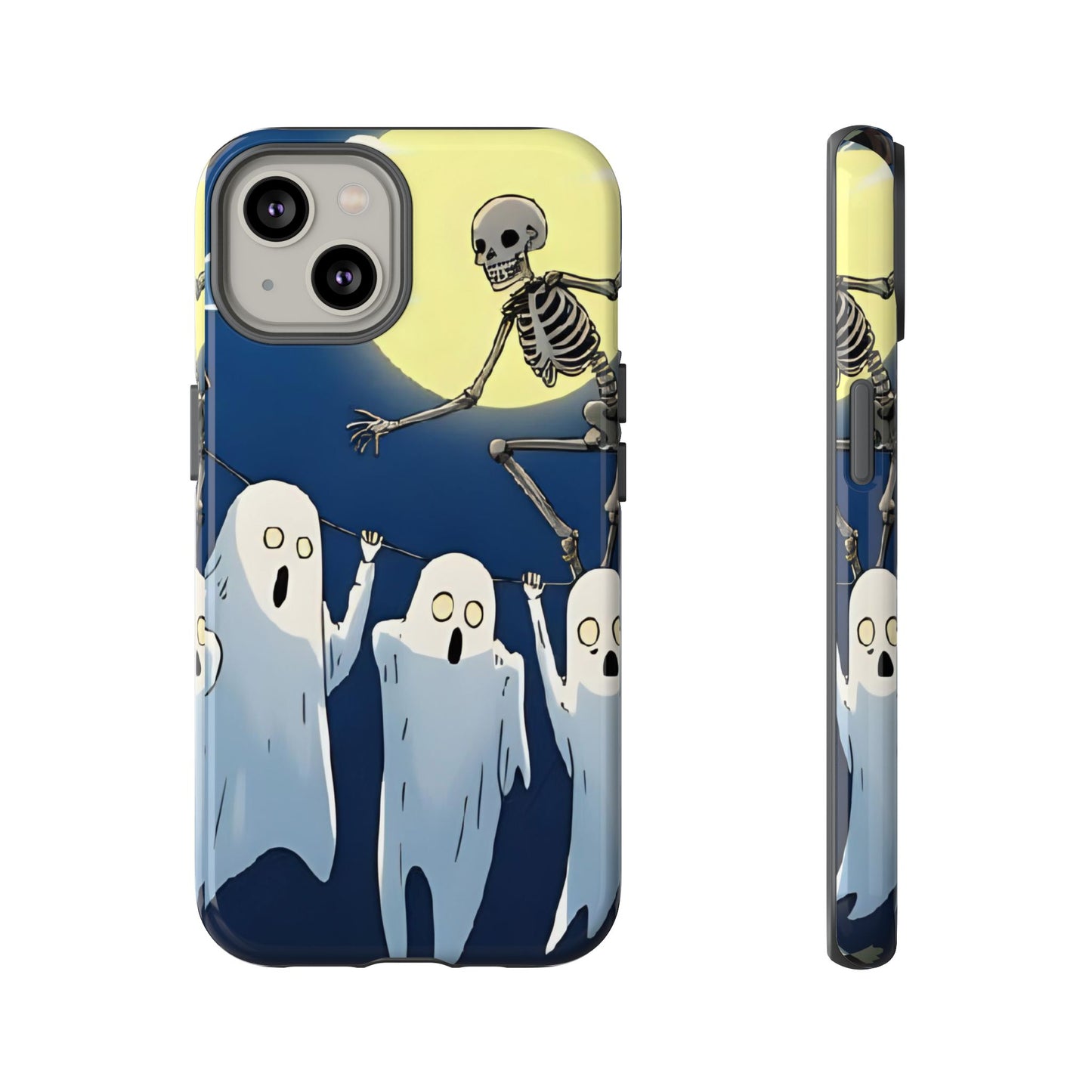 Jumping Skeleton Tough Phone Case - Halloween Aesthetic, Creepy Cute Ghost Cartoon Style, Compatible with iPhone, Galaxy, and Google Phones