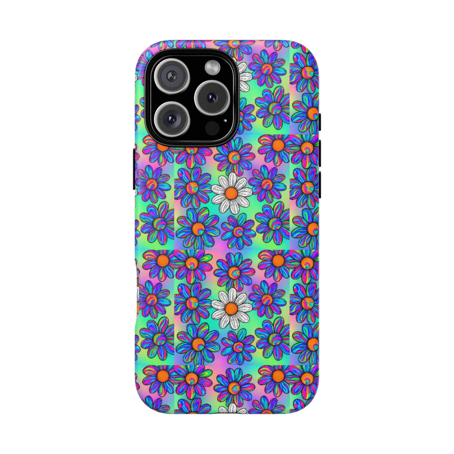 Trippy Daisy Tough Phone Case - Psychedelic Floral Aesthetic, Colorful Groovy Design, Compatible with iPhone, Galaxy, and Google Phones