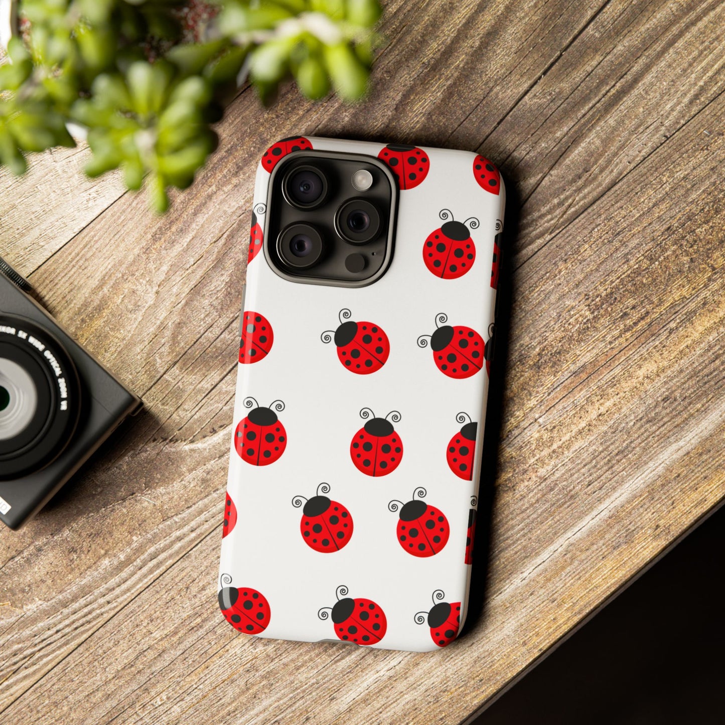 Ladybug Tough Phone Case - Cute Insect Aesthetic, Nature-Inspired Pattern Art, Compatible with iPhone, Galaxy, and Google Phones