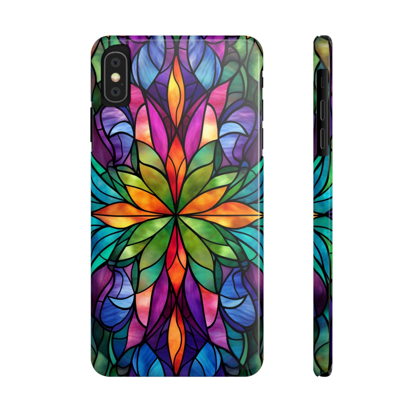 Vibrant Floral Slim Phone Cases, Colorful Cell Phone Cover, Stained Glass Design, Unique Gift for Her, Artistic Accessories, Phone Case