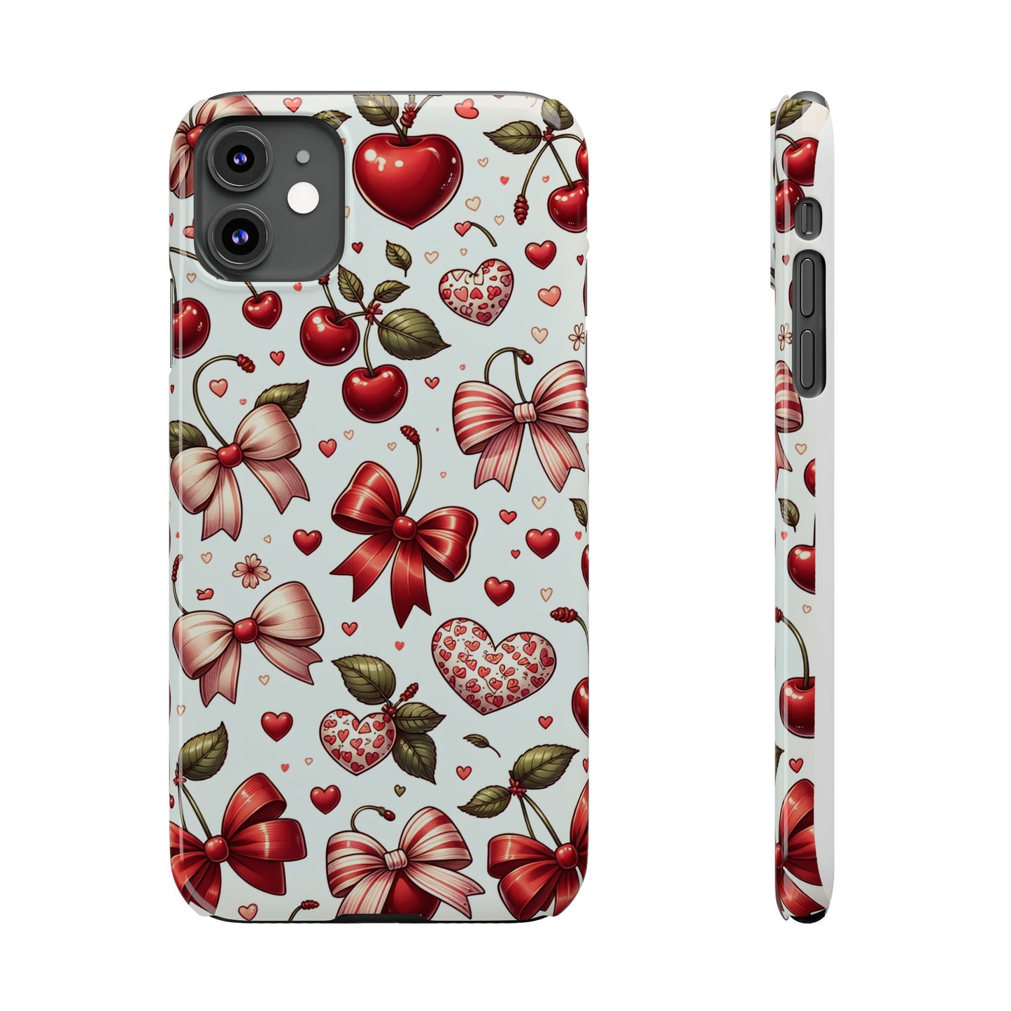 Cute Floral Phone Cases, Cherry Heart Phone Accessories, Valentine Gift, Girly Slim Phone Case, Trendy Mobile Cover