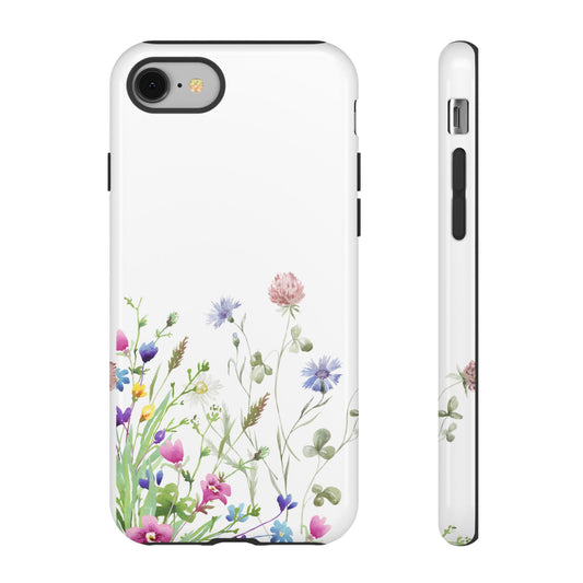 Simple Cottagecore Wildflower Phone Case - Hand Drawn Floral Art Design, Vintage Tough Phone Case, Compatible with iPhone, Galaxy, Google