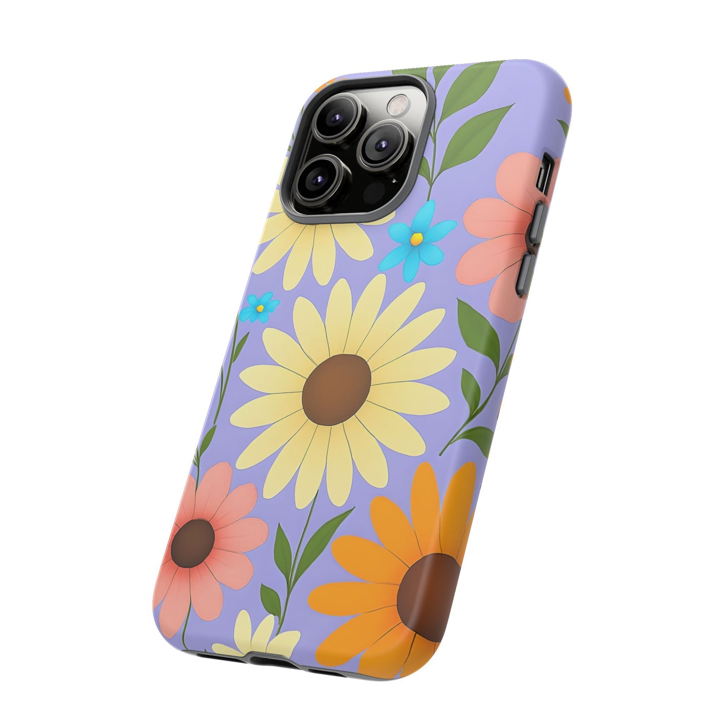 Minimal Daisy Flower Tough Phone Case - Retro Coquette Floral Print, Cute Soft Aesthetic, Compatible with iPhone, Galaxy, and Google Phones