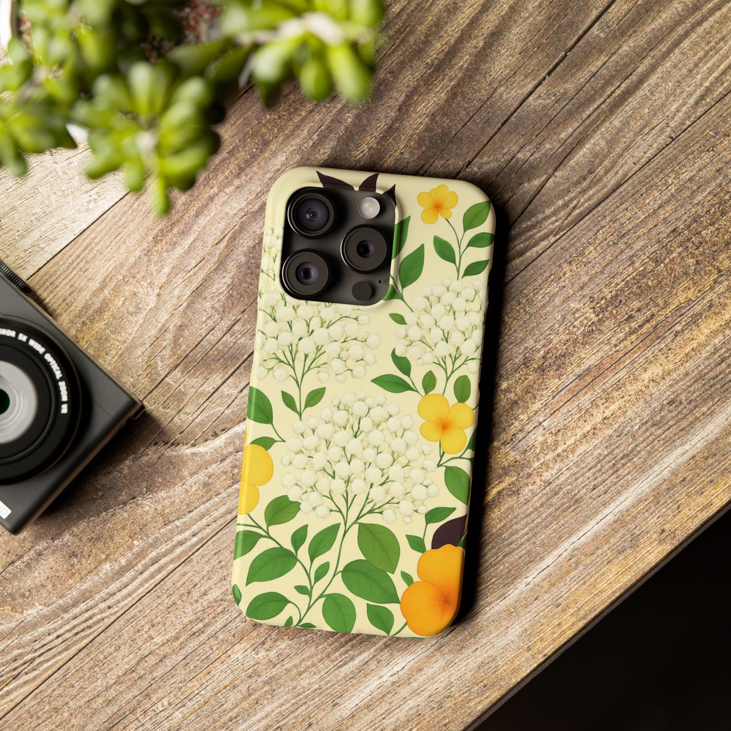 Delicate Floral Print Phone Case, Autumn Botanical Slim Phone Case, Aesthetic Flower Phone Cover Compatible with iPhone, Galaxy, Google
