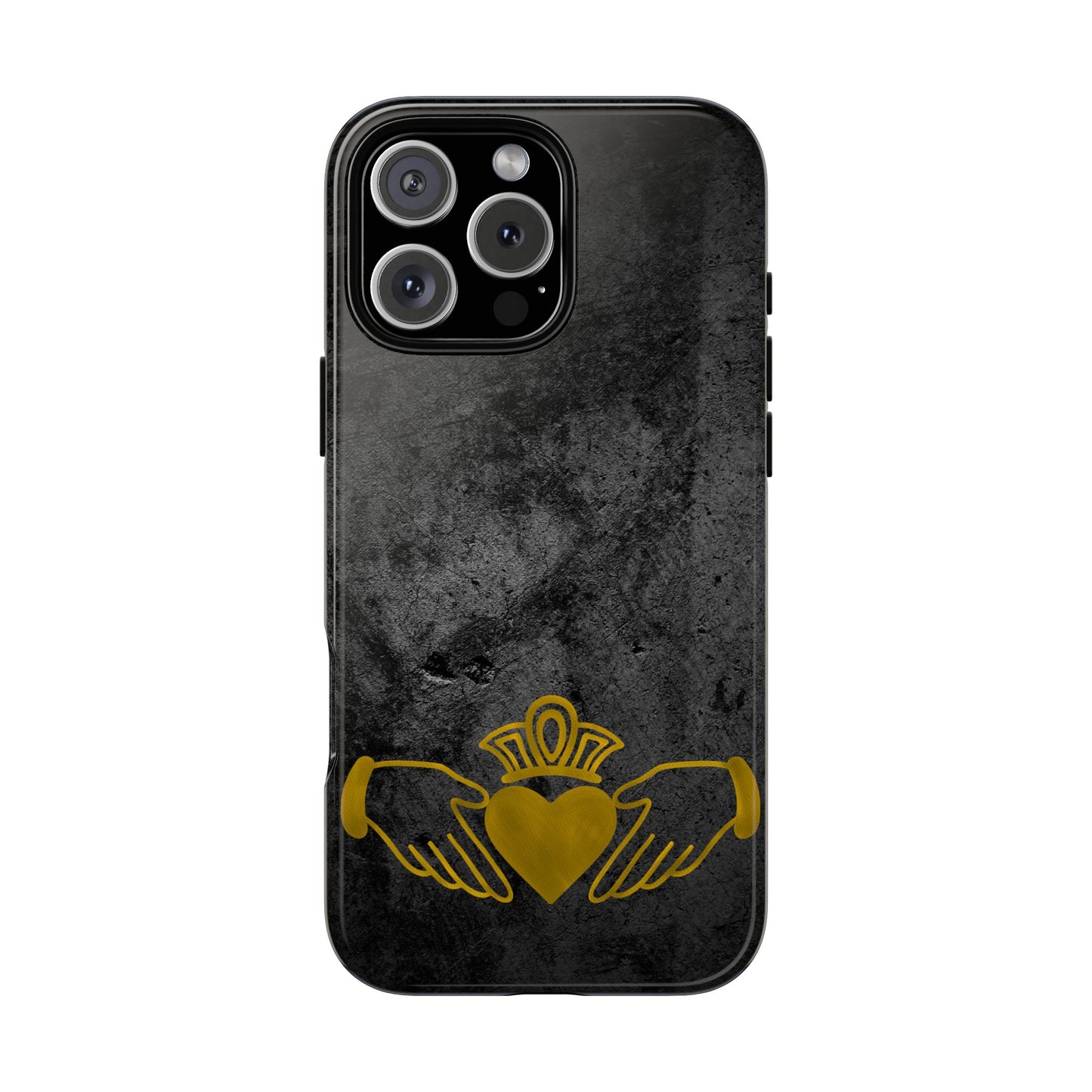 Claddagh Tough Phone Case Irish Symbol Ring Black Gold Design Love Loyalty Friendship Compatible with iPhone 17 16 15 14 13 Galaxy Google