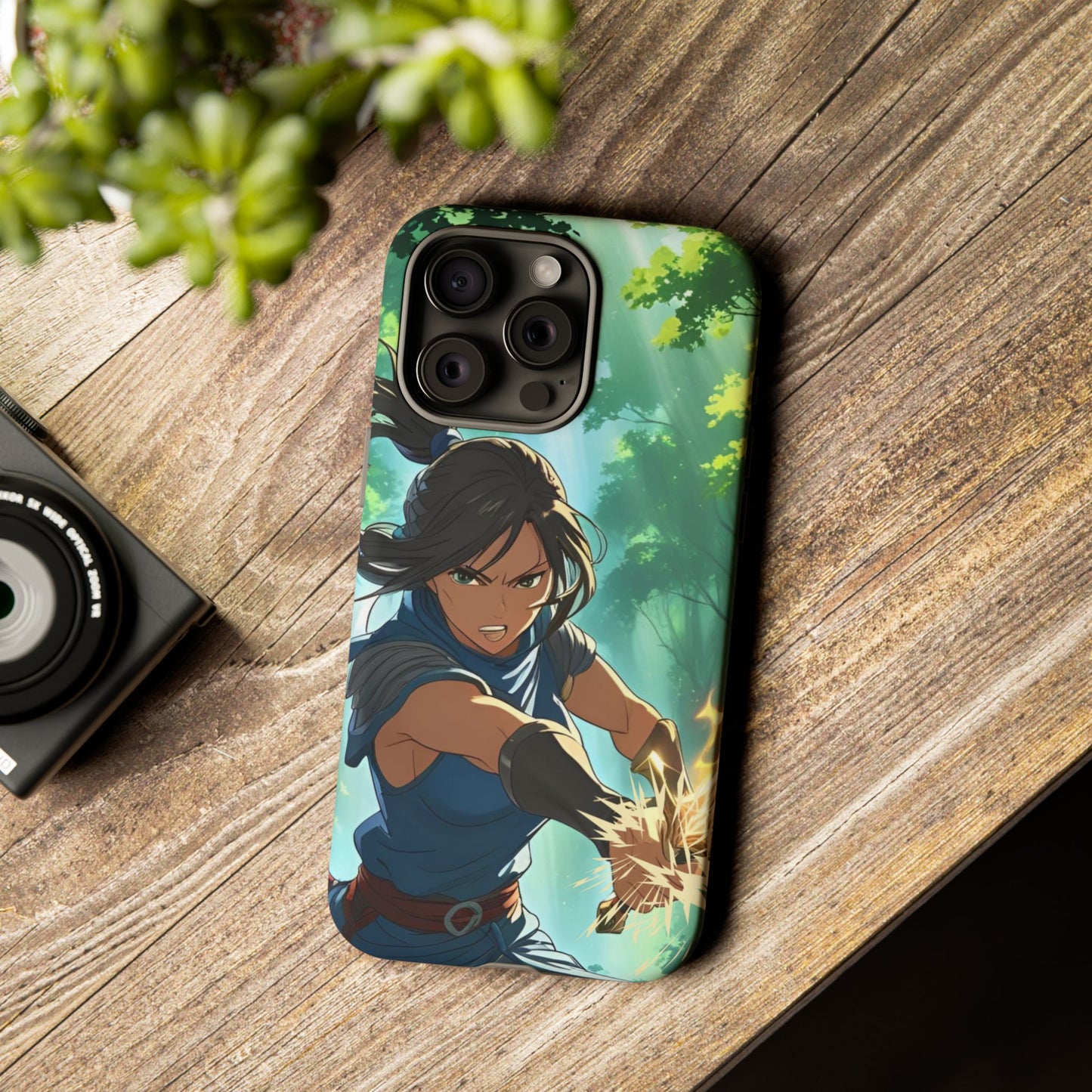 Anime Warrior Girl Tough Phone Case - Japanese Action Aesthetic, Fierce Heroine Design, Compatible with iPhone, Galaxy, and Google Phones