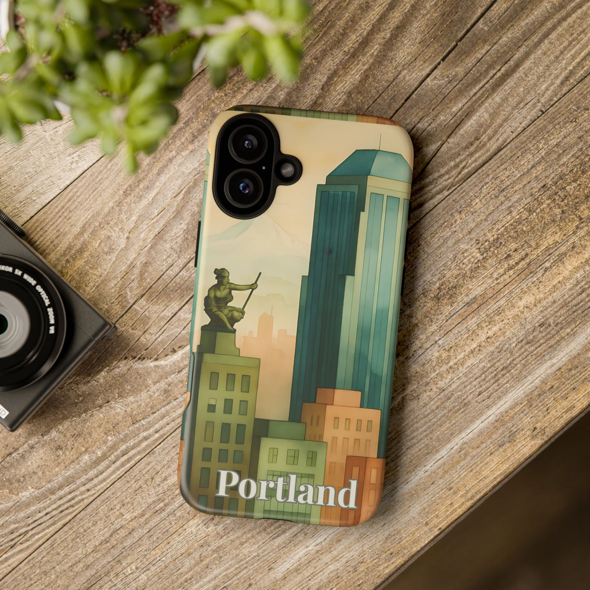 Portland Cityscape Phone Case • Urban Skyline Art Tough Case • Watercolor City Aesthetic • Gift for Travelers • Compatible with iPhone, Galaxy, Google