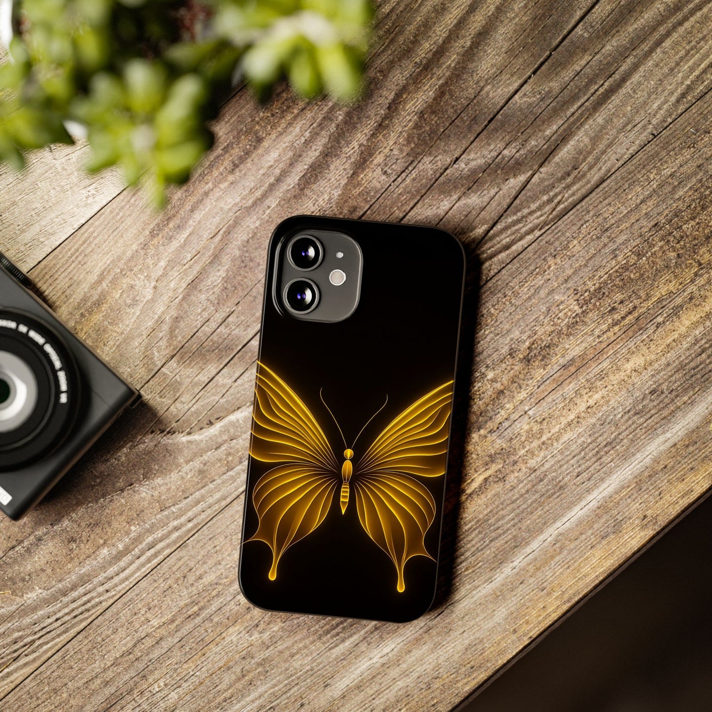 Golden Butterfly Phone Case, Elegant Insect Art, Black Aesthetic Slim Phone Case Compatible with iPhone, Galaxy, Google