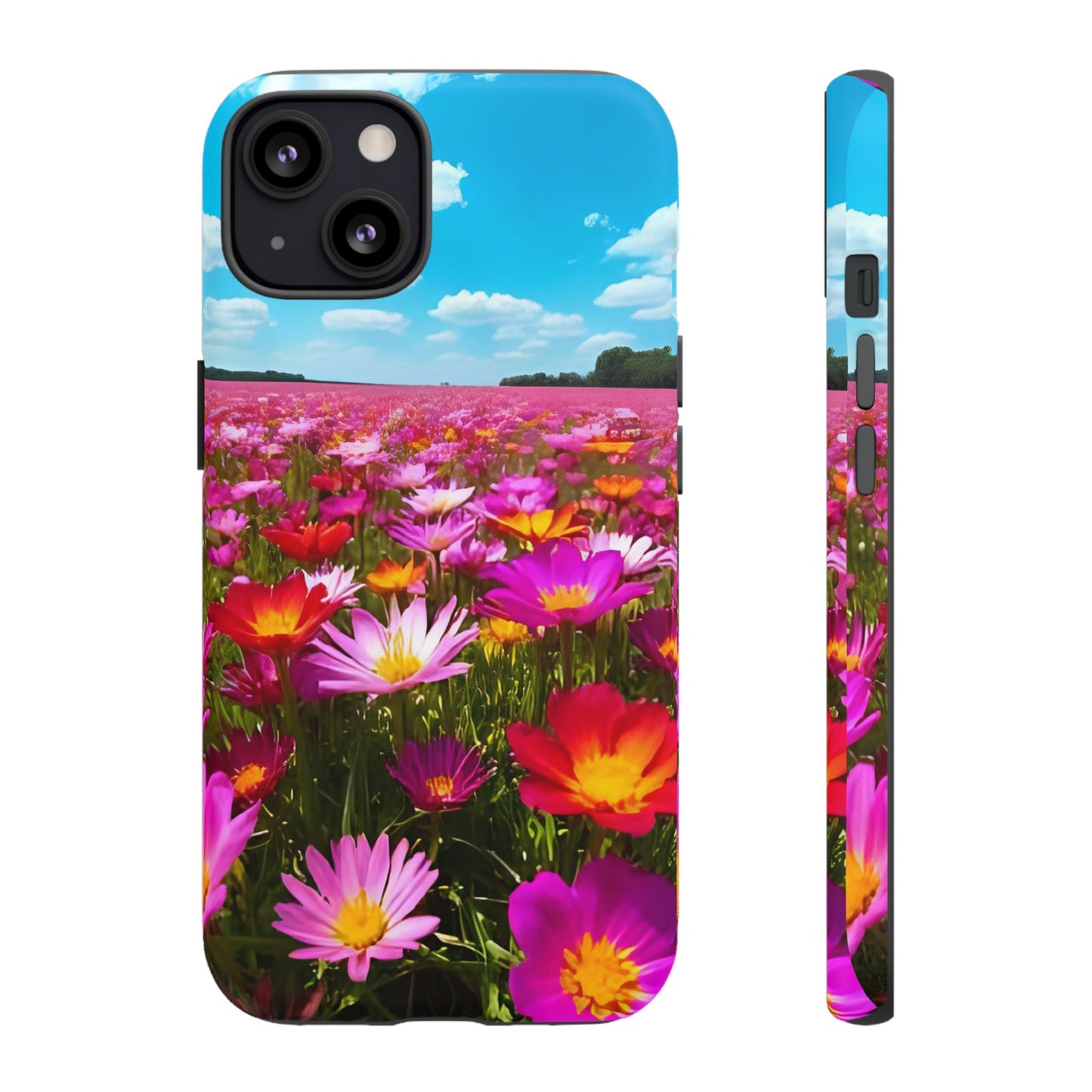 Flower Field Tough Phone Case - Wildflower Meadow Print, Colorful Nature Aesthetic, Compatible with iPhone, Galaxy, and Google Phones