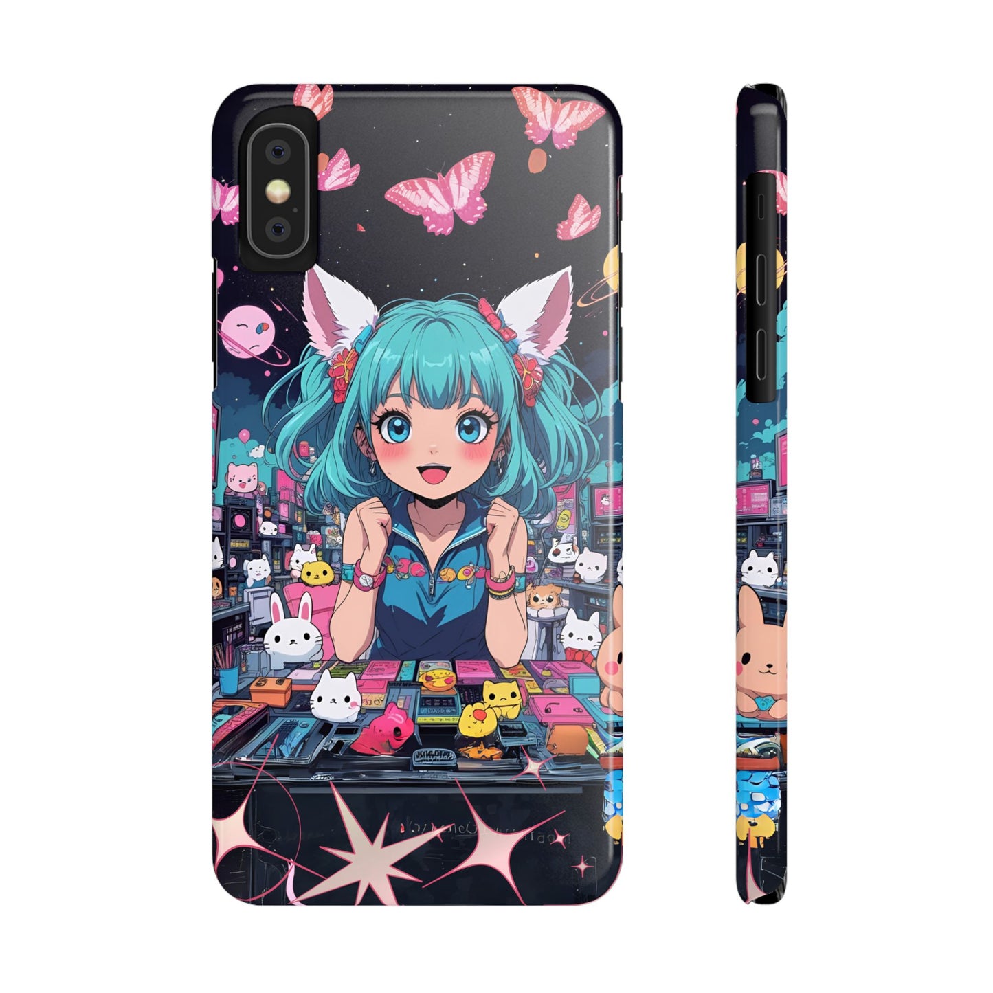 Y2K Anime Girl Slim Phone Case, Kawaii Vaporwave Style, Cute Maximalist Aesthetic, Anime Design, Slim Protection, Aesthetic Accessory