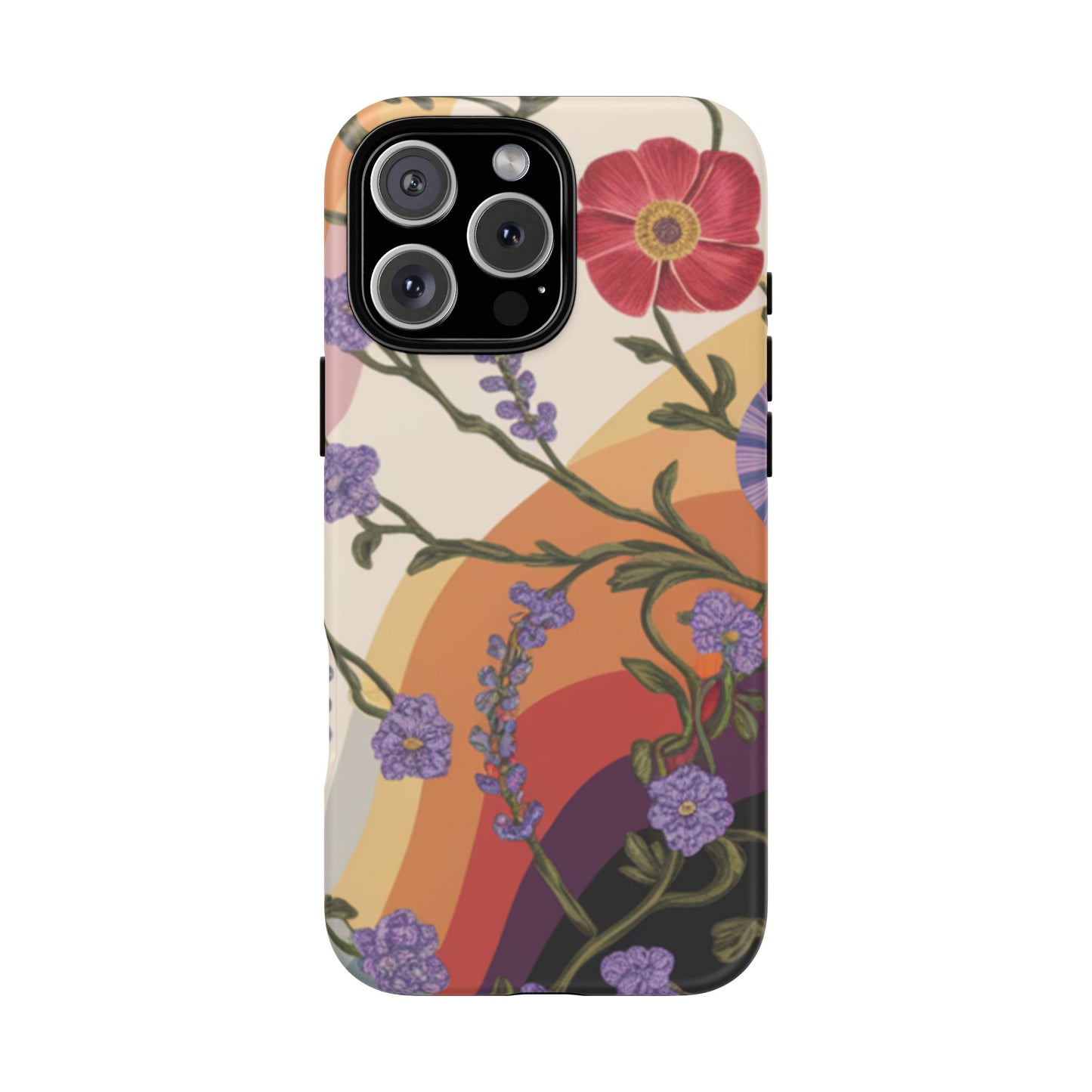 Retro Floral Rainbow Design Tough Phone Case - Compatible with iPhone 16, 15, 14, 13, 12, 11, X, Xr, Xs Pro Max Plus X Samsung Google Pixel