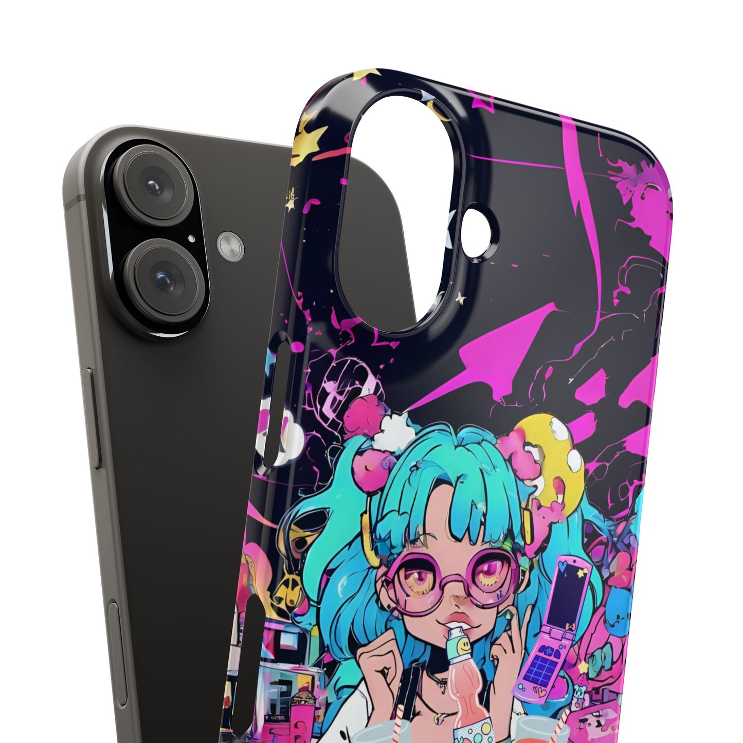 2K Anime Girl Slim Phone Case - Kawaii Vaporwave Style, Cute Maximalist Aesthetic, Cute Phone Covers, Unique Gifts for Teens