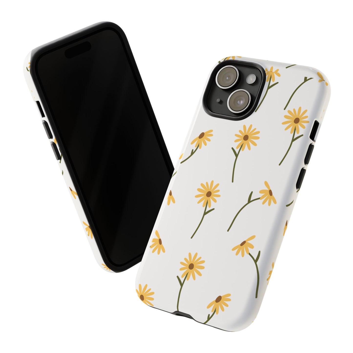 Sunflower Floral Tough Phone Case - Minimal Daisy-Inspired Print, Simple Botanical Aesthetic, Compatible with iPhone, Galaxy, and Google