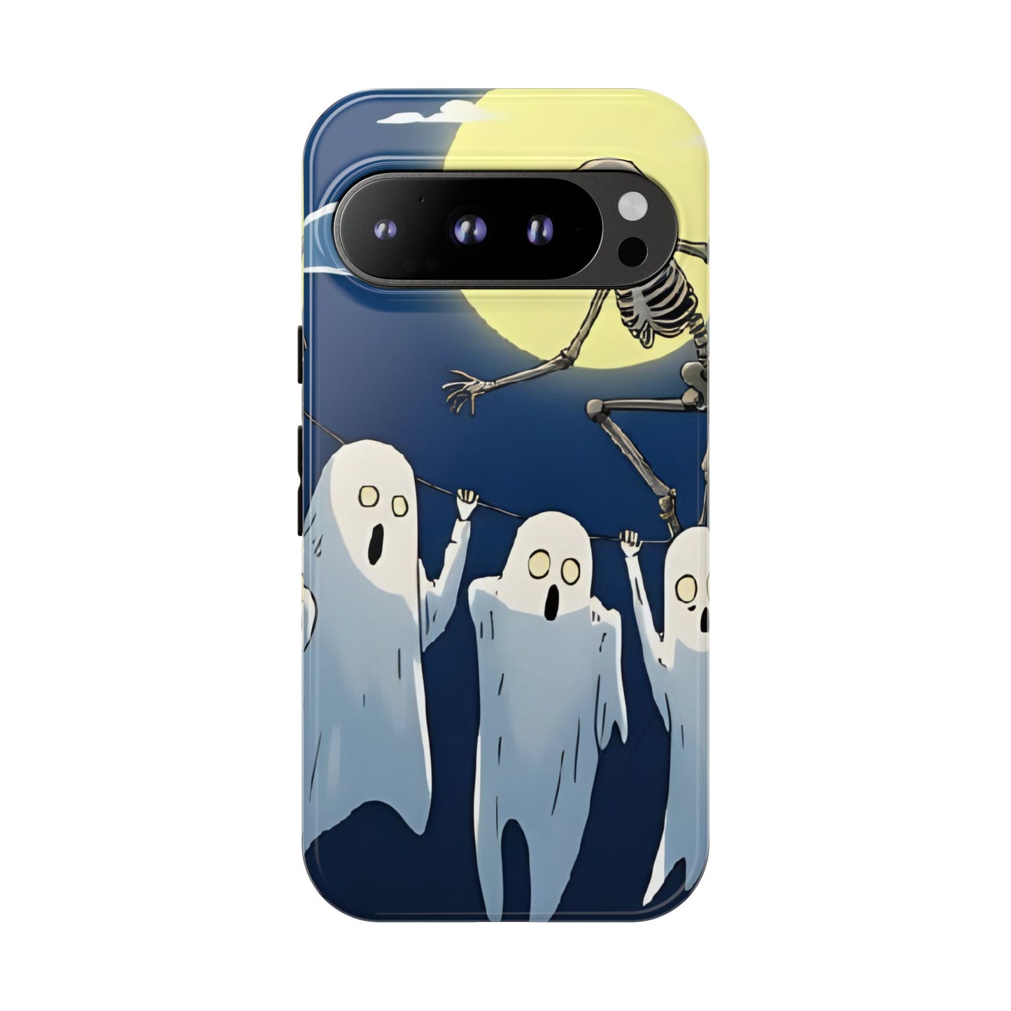 Jumping Skeleton Tough Phone Case - Halloween Aesthetic, Creepy Cute Ghost Cartoon Style, Compatible with iPhone, Galaxy, and Google Phones