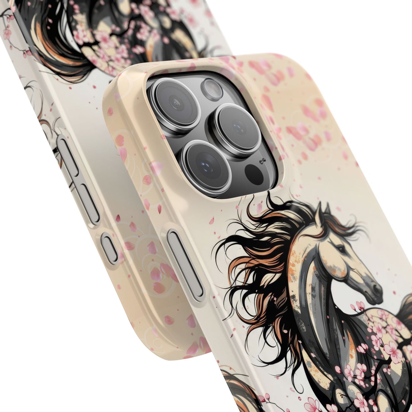 Year of the Horse Floral Art Slim Phone Case, Chinese Zodiac 2026 Design, compatible with iPhone 17 16 15 14 13 12 11