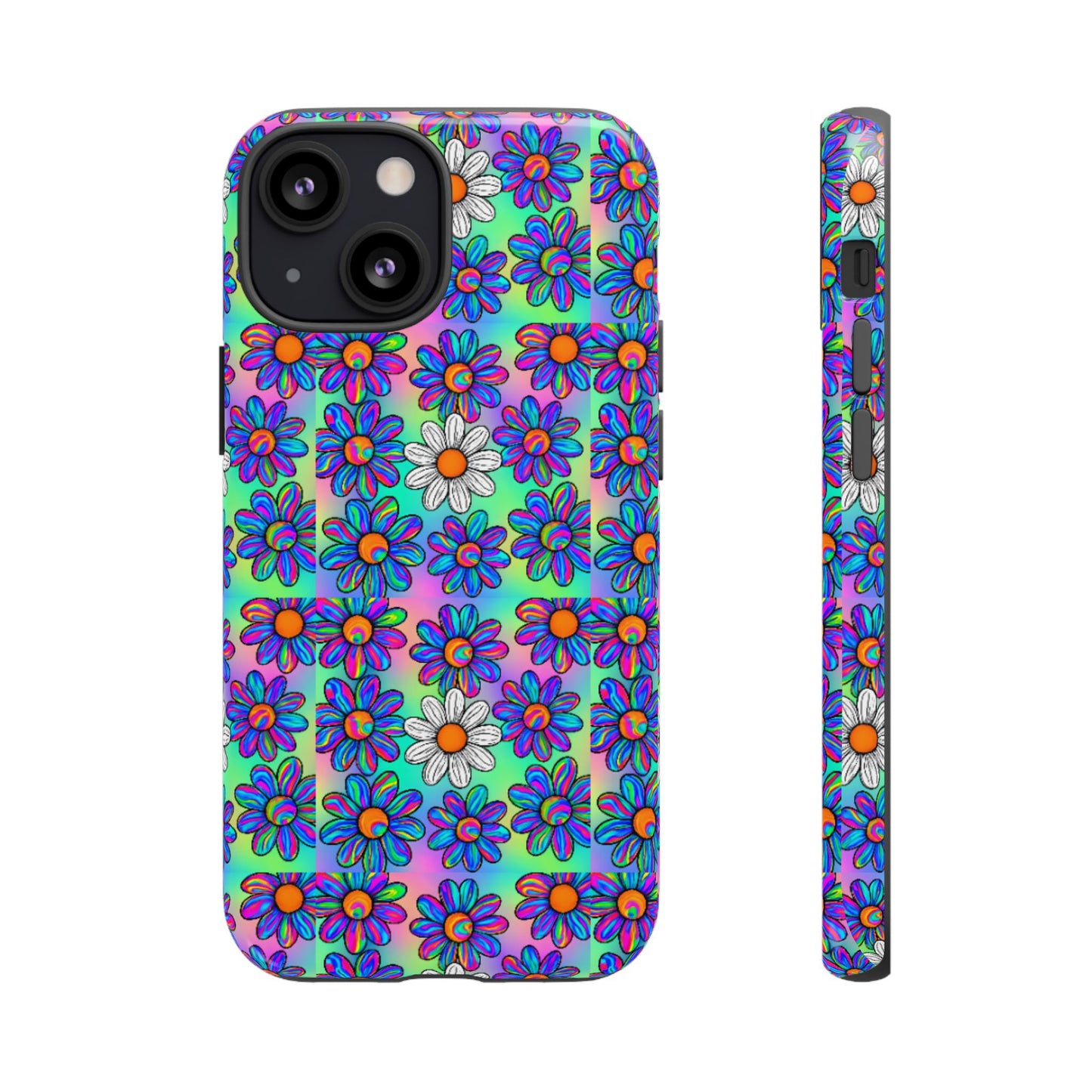 Trippy Daisy Tough Phone Case - Psychedelic Floral Aesthetic, Colorful Groovy Design, Compatible with iPhone, Galaxy, and Google Phones