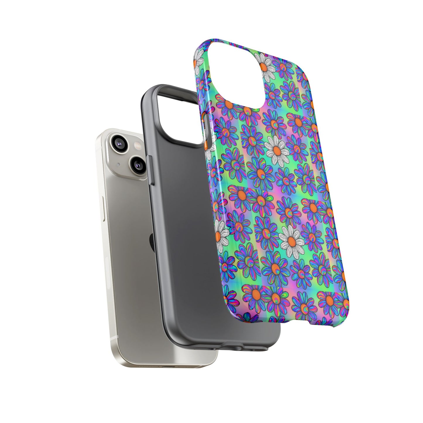 Trippy Daisy Tough Phone Case - Psychedelic Floral Aesthetic, Colorful Groovy Design, Compatible with iPhone, Galaxy, and Google Phones
