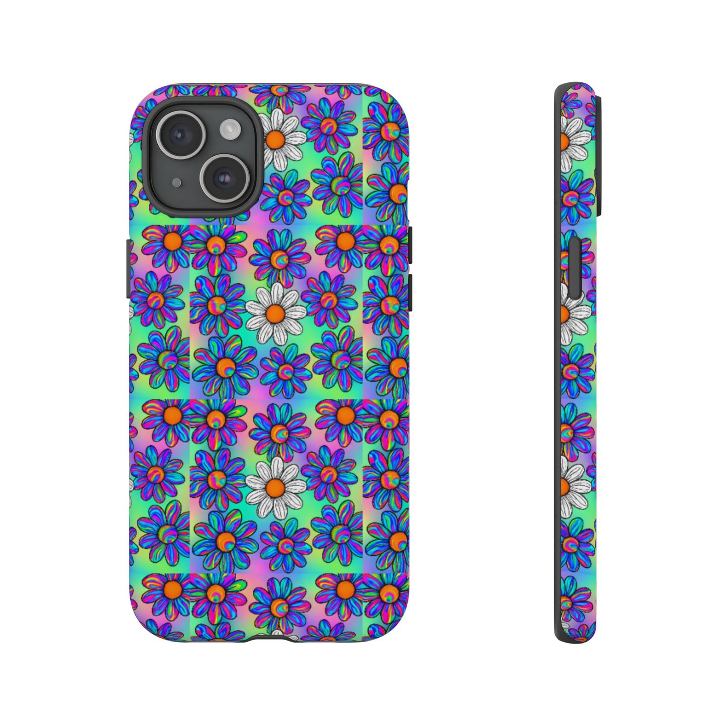 Trippy Daisy Tough Phone Case - Psychedelic Floral Aesthetic, Colorful Groovy Design, Compatible with iPhone, Galaxy, and Google Phones