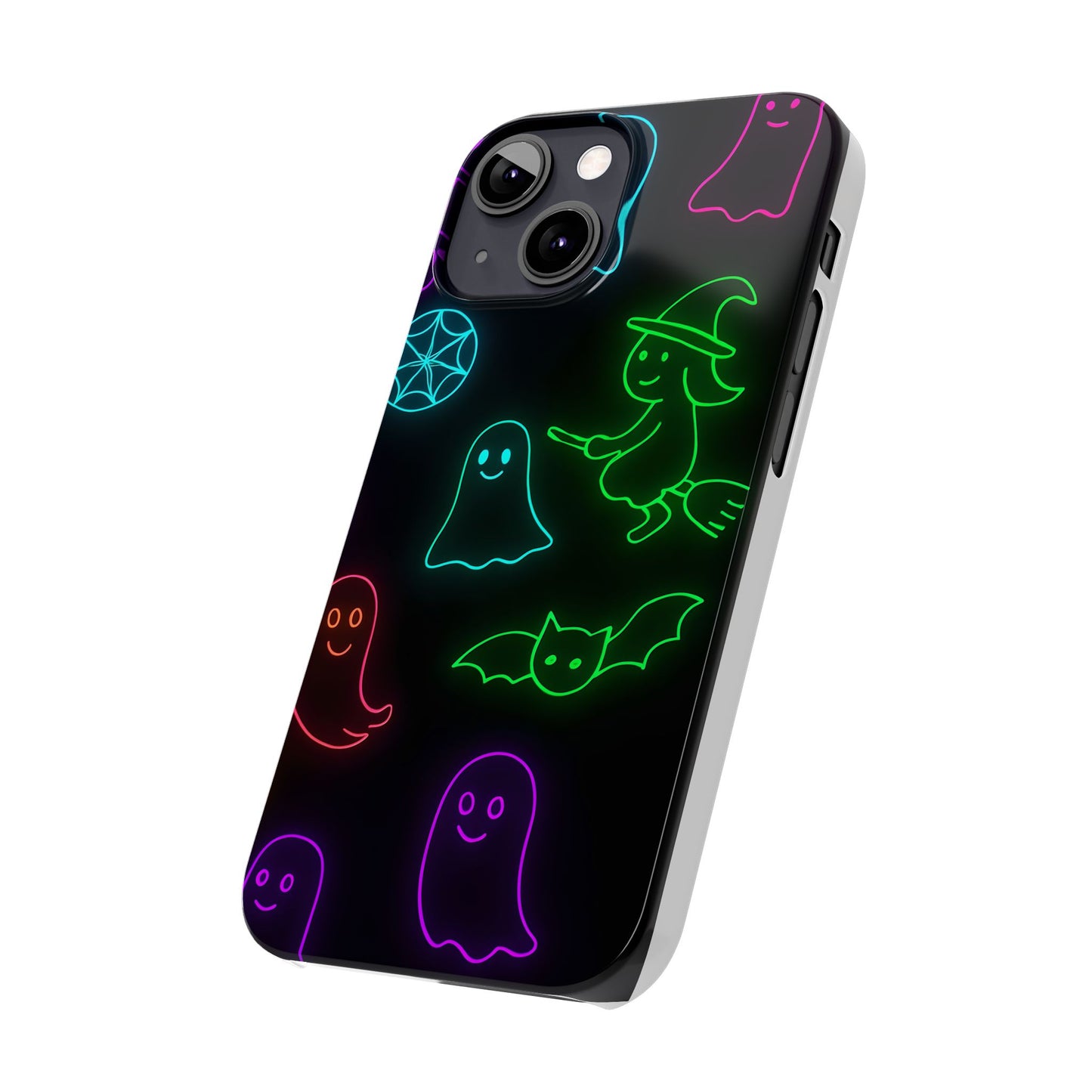 Neon Halloween Phone Case, Cute Ghost Witch Aesthetic Slim Phone Case, Compatible with iPhone, Galaxy, Google
