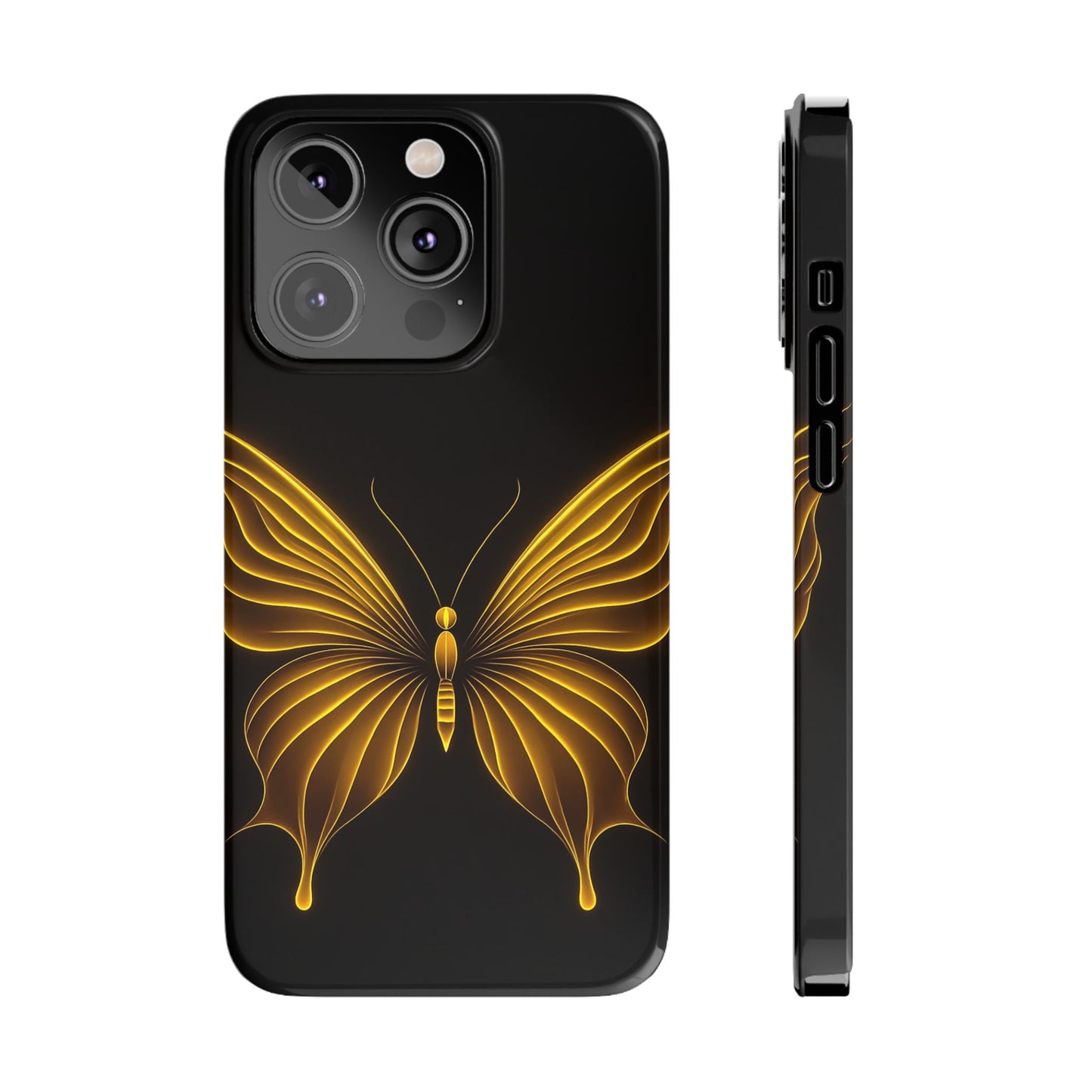Golden Butterfly Phone Case, Elegant Insect Art, Black Aesthetic Slim Phone Case Compatible with iPhone, Galaxy, Google