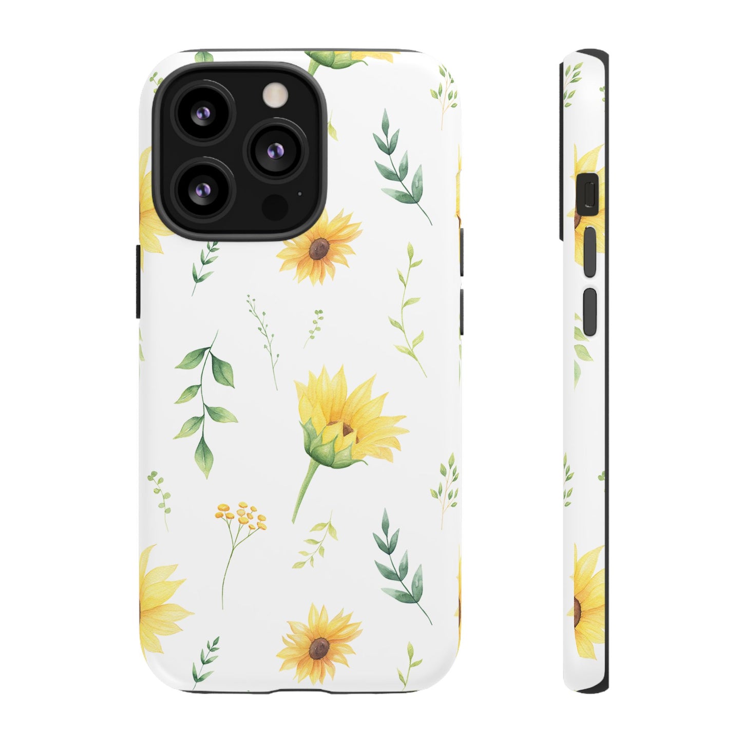 Sunflower Floral Tough Phone Case - Watercolor Botanical Print, Bright Nature Aesthetic, Compatible with iPhone, Galaxy, and Google Phones