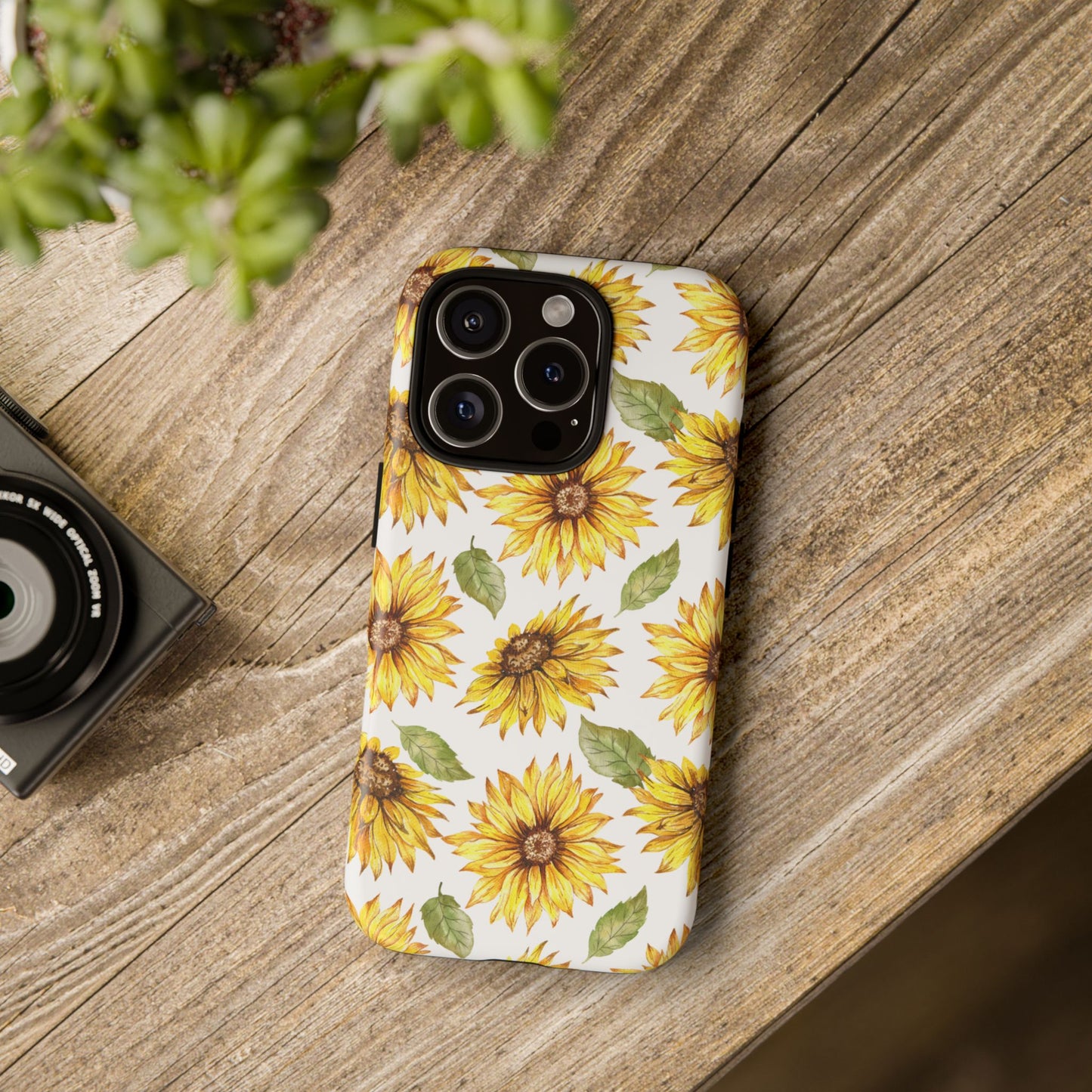 Sunflower Floral Tough Phone Case - Watercolor Botanical Print, Bright Nature Aesthetic, Compatible with iPhone, Galaxy, and Google Phones