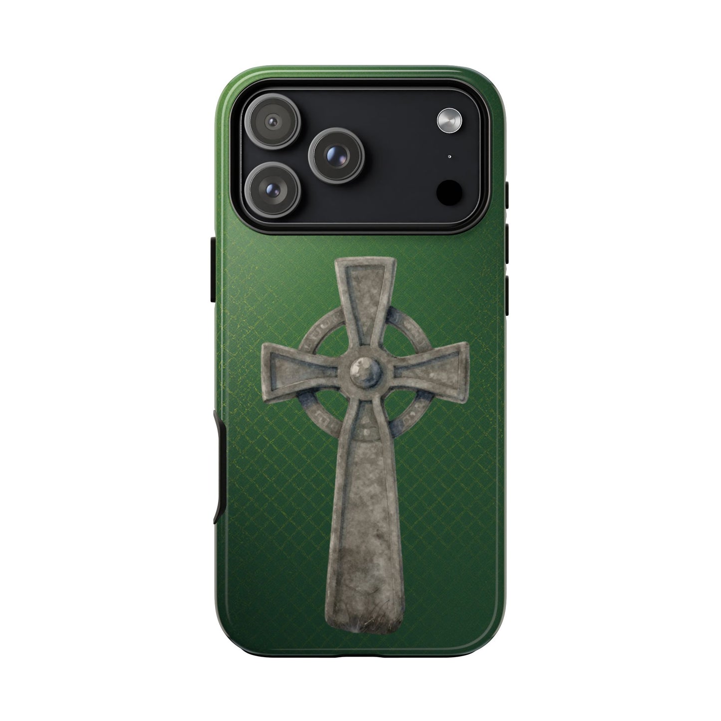 Stone Celtic Cross Tough Phone Case Emerald Irish Heritage Symbol Compatible with iPhone 17 16 15 14 13 Galaxy Google