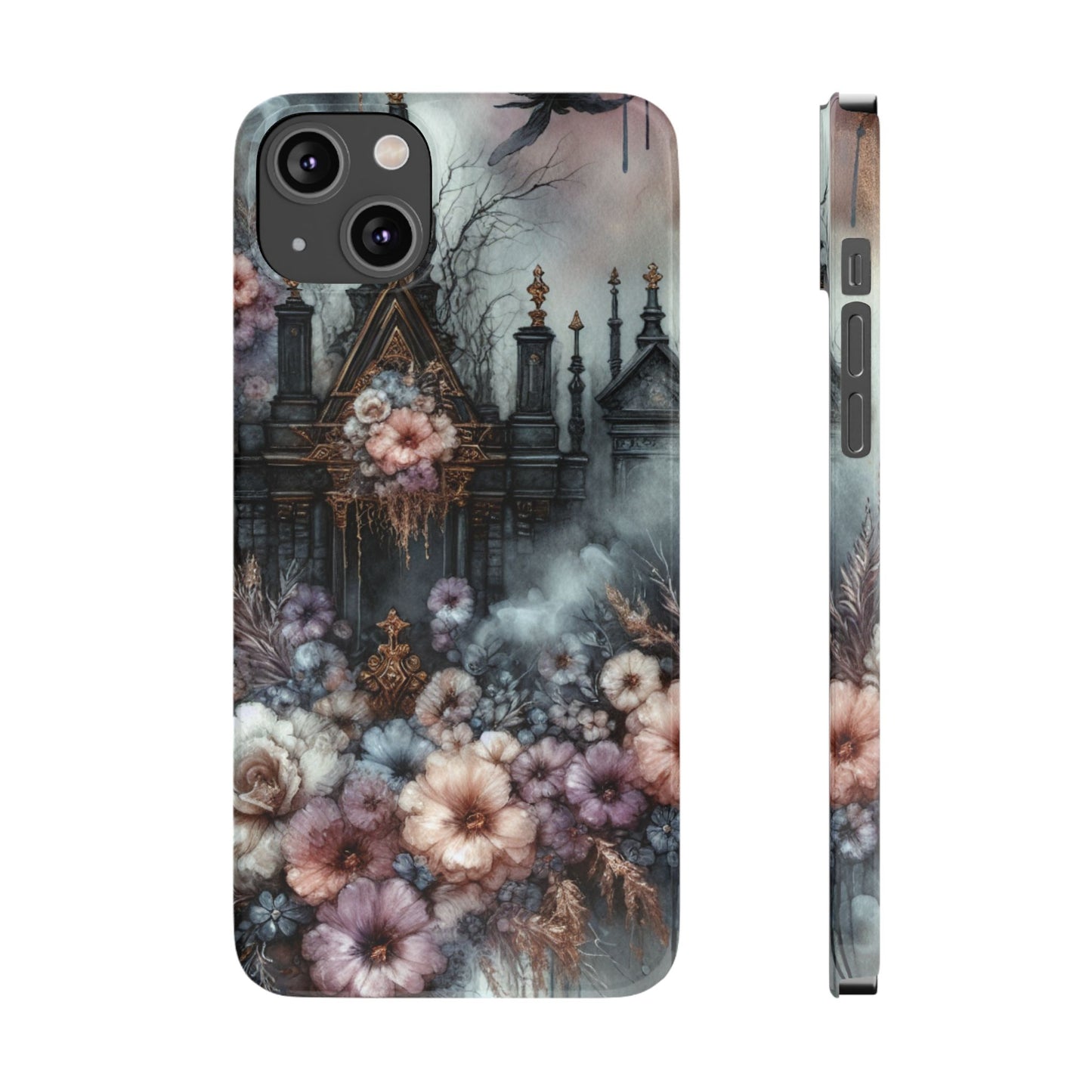 Gothic Floral Slim Phone Case, Dark Fantasy Phone Cover, Unique Flower Design, Phone Accessory for Halloween, Gift for Her